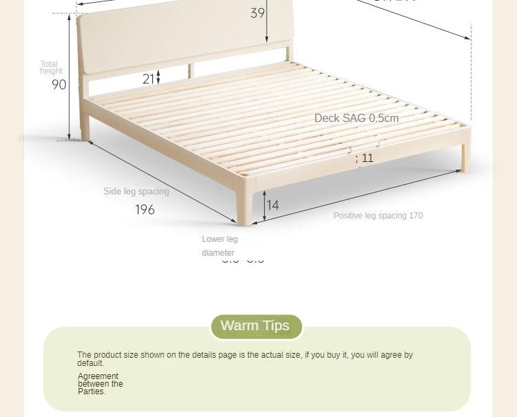Modern Simple Cream Style Poplar Solid Wood Bed - Sturdy & Elegant for Master Bedroom, Guest Room, or Kids Room