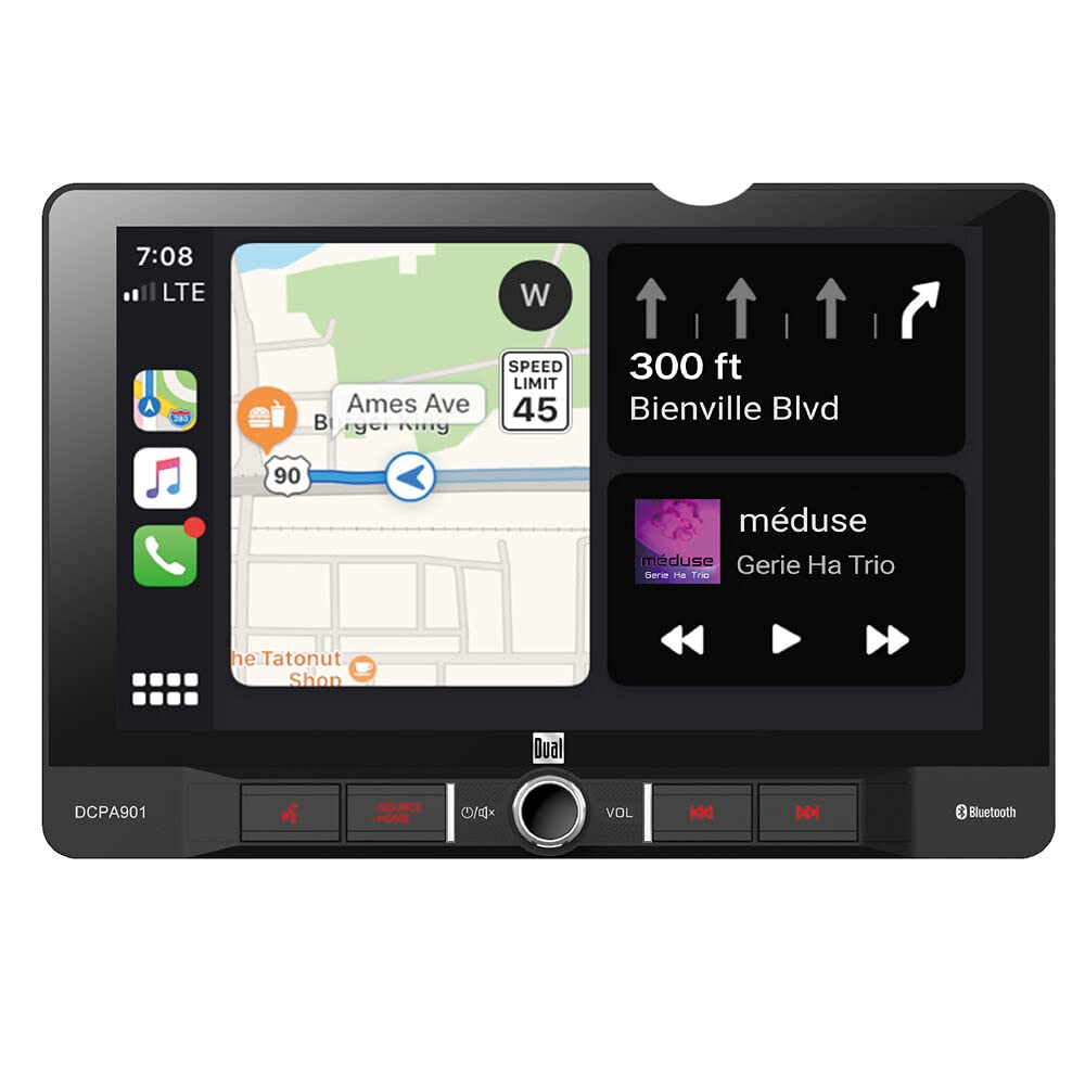Dual Electronics DCPA901 9-Inch Single-DIN Car Stereo with Bluetooth, Android Auto, Wired Mirroring, Built-in Gravity Magnet Phone Holder & Backup Camera - Perfect for Hands-Free Calling, Music Streaming & Safe Driving in Your Vehicle