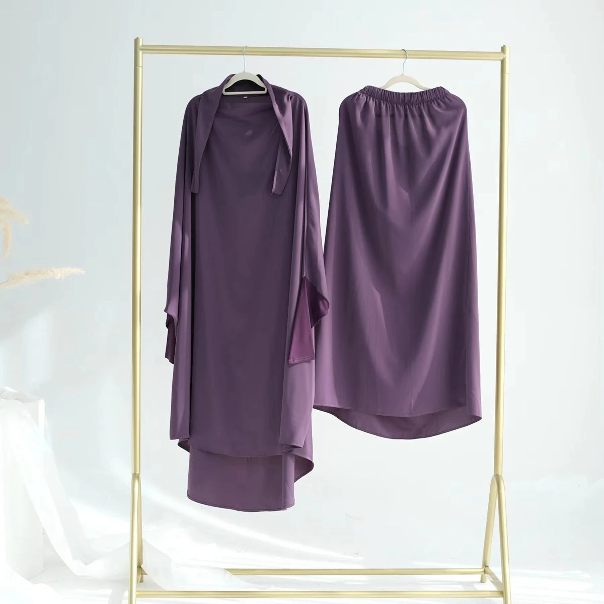 2-Piece Islamic Prayer Abaya Dress Set with Tops & Skirt - Modest Muslim Women's Jilbab Outfit for Prayer, Mosque & Daily Wear #25423