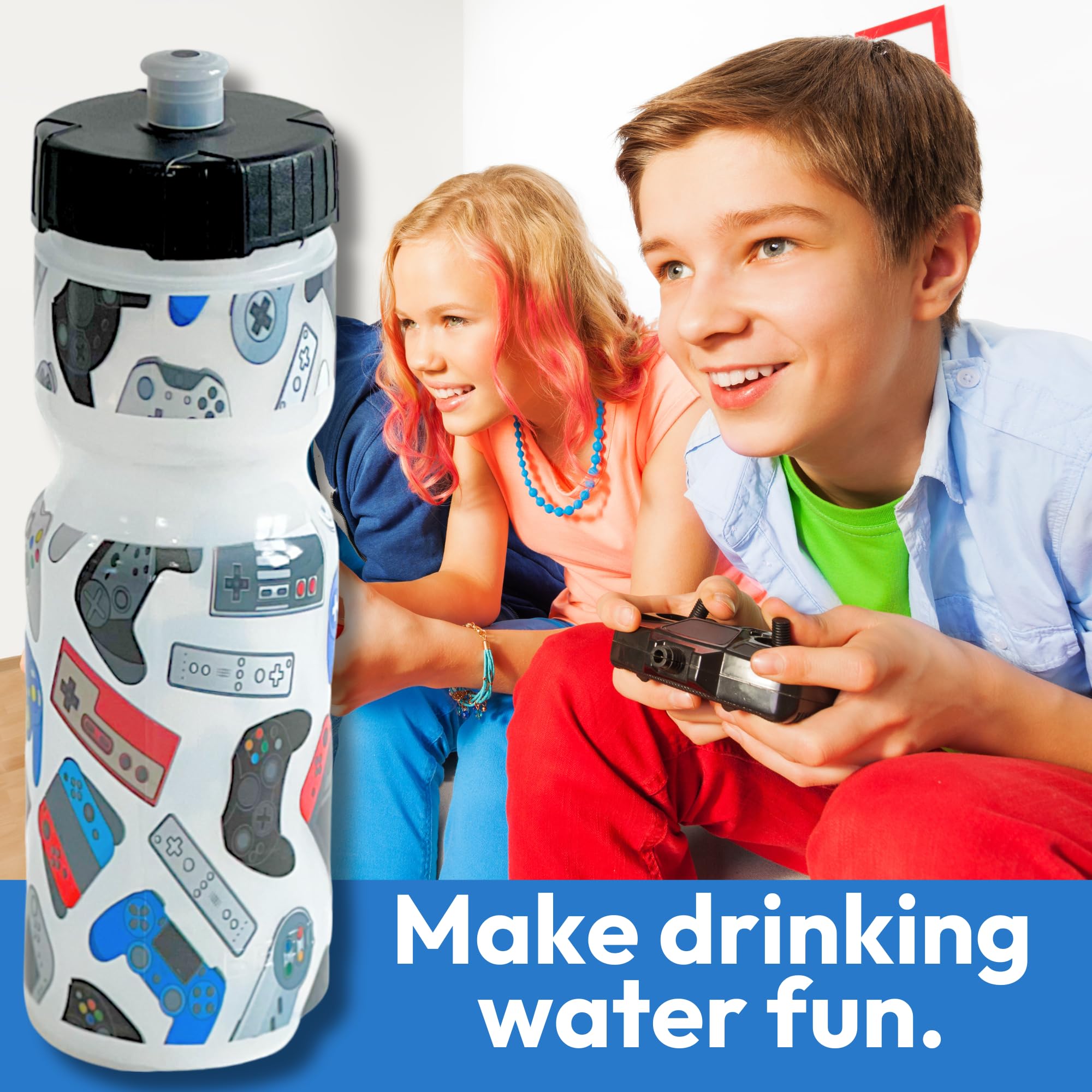 50 Strong 22oz Kids Sports Water Bottle - BPA-Free Squeeze Bottle with Pull Top Cap - Durable Reusable School Water Bottle for Boys & Girls - Made in USA - Perfect for Sports, School & Video Gaming Hydration
