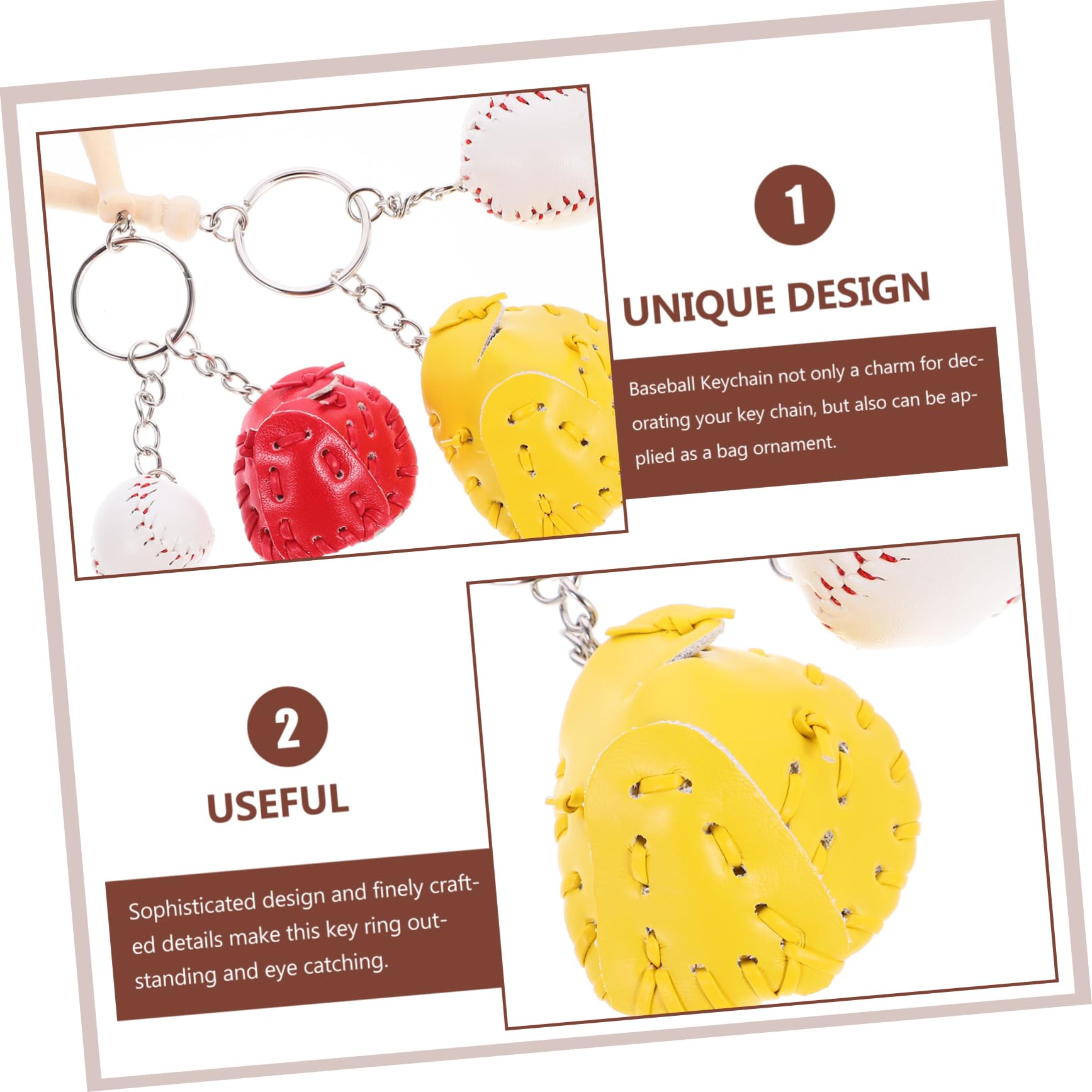 Baseball Keychain 2pcs - Softball Key Ring for Women & Sports Fans - Gift for Players