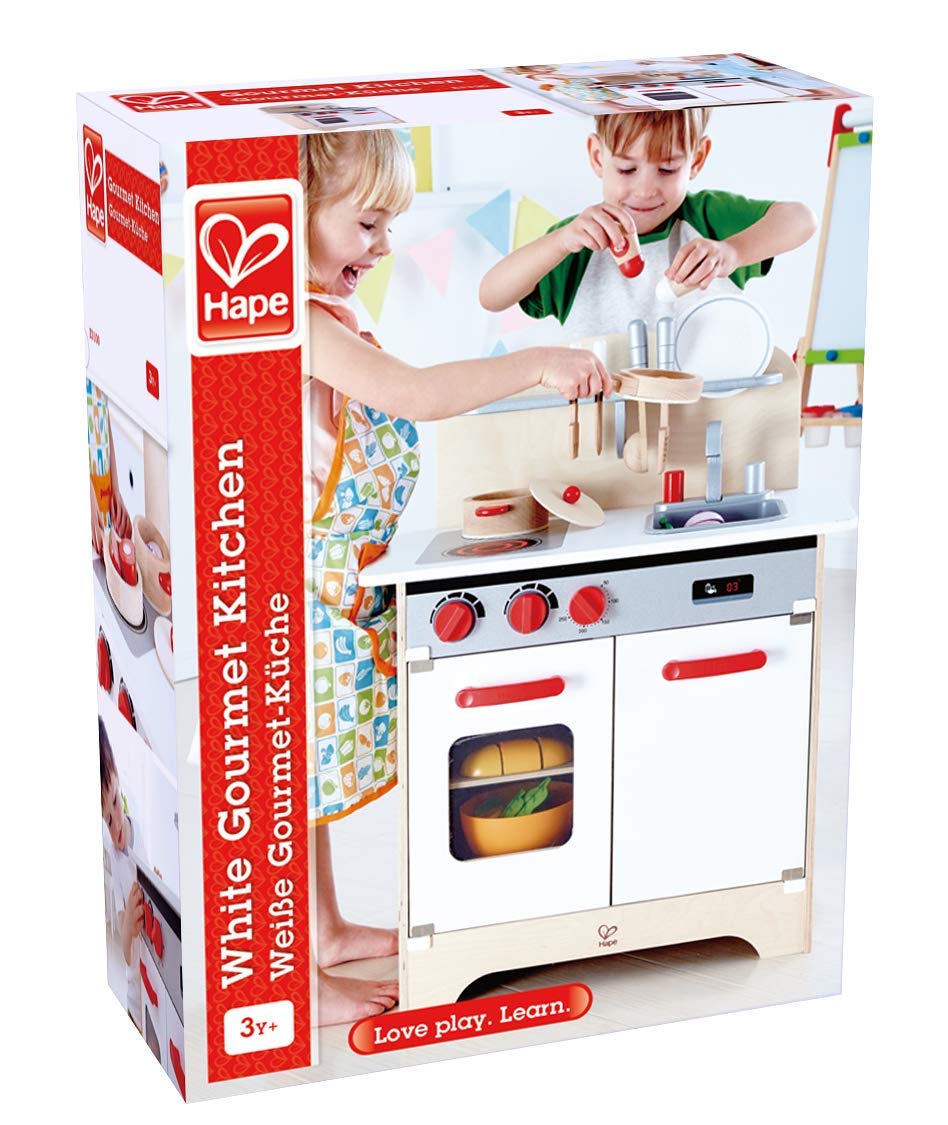 Hape Gourmet Kitchen Toy - Fully Equipped Wooden Pretend Play Kitchen Set with Sink, Stove, Oven, Storage Cabinet & Spice Rack - Perfect for Kids Role Play & Early Learning (Red)
