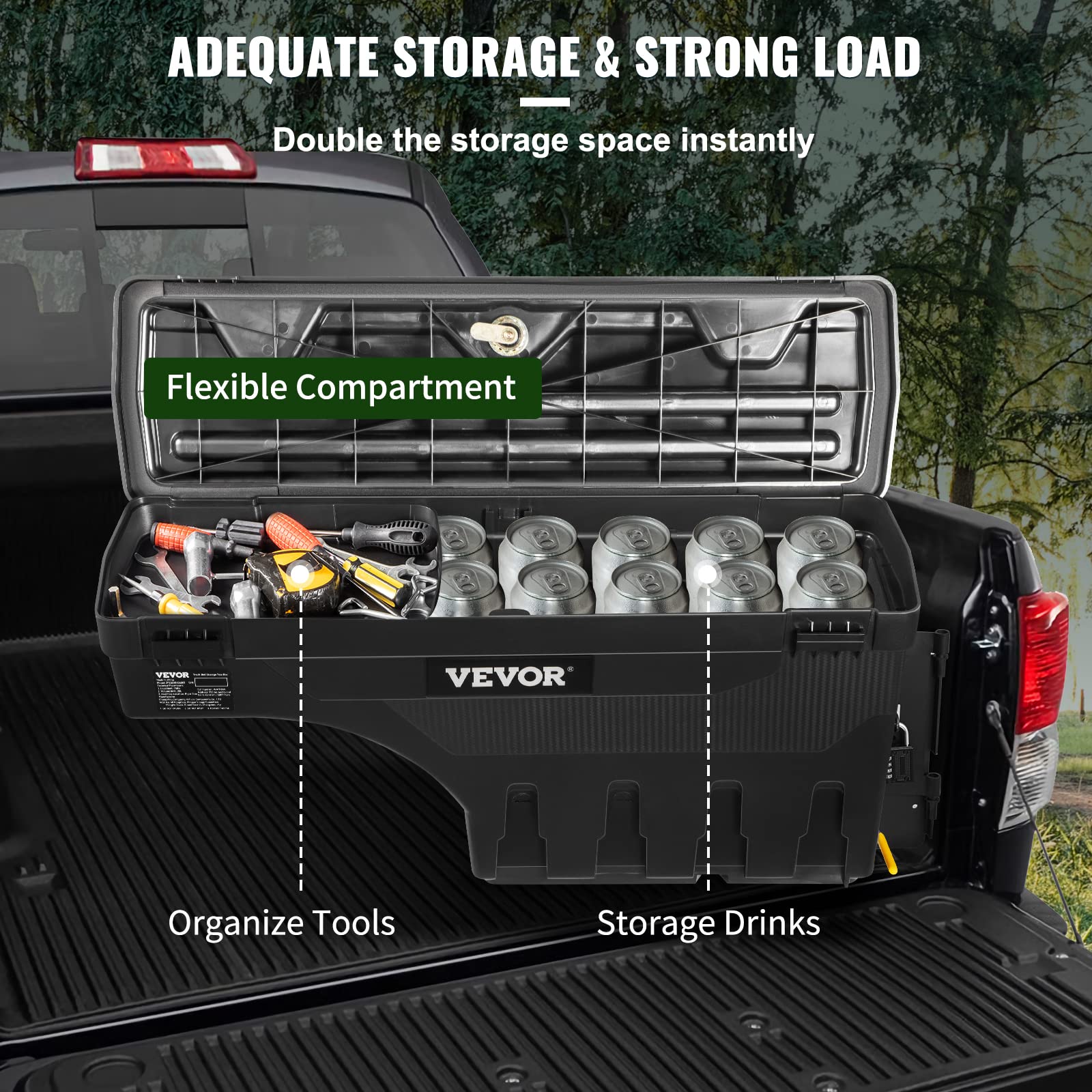 VEVOR 6.6 Gal Lockable Truck Bed Storage Box - Waterproof ABS Wheel Well Tool Box with Password Padlock | Compatible with Toyota Tundra 2007-2021 | Passenger Side Black | Perfect for Truck Accessories & Outdoor Gear Storage