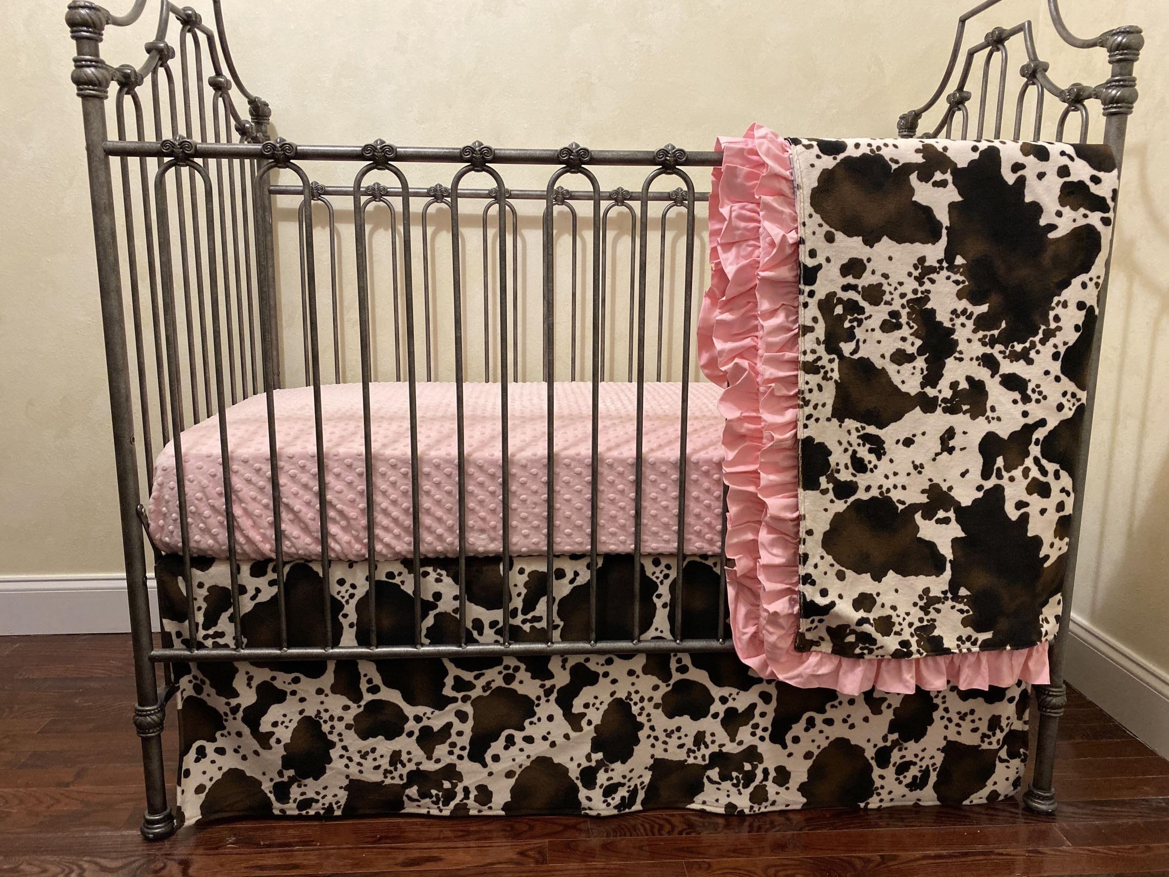 Just Baby Designs 3-Piece Western Pony Cowhide Crib Bedding Set for Baby Girls - Crib Sheet, Pony Cowhide Blanket & Skirt - Perfect for Nursery Decor & Cowboy-Themed Rooms