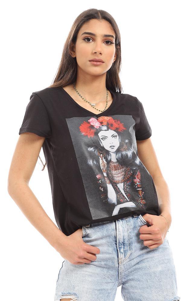 56811 Printed Casual Short Sleeve T-Shirt for Men - Comfortable Cotton Tee - Black - Perfect for Everyday Wear, Outings & Casual Occasions