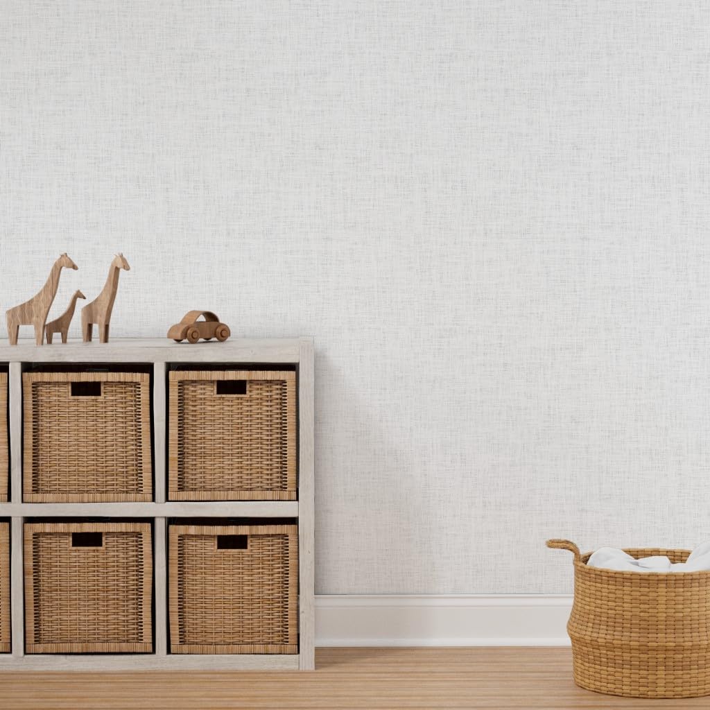 Peel & Stick Removable Wallpaper 12ft x 2ft - Light Gray Faux Woven Texture Neutral Wall Covering | Perfect for Bedroom, Living Room & Home Office Decor
