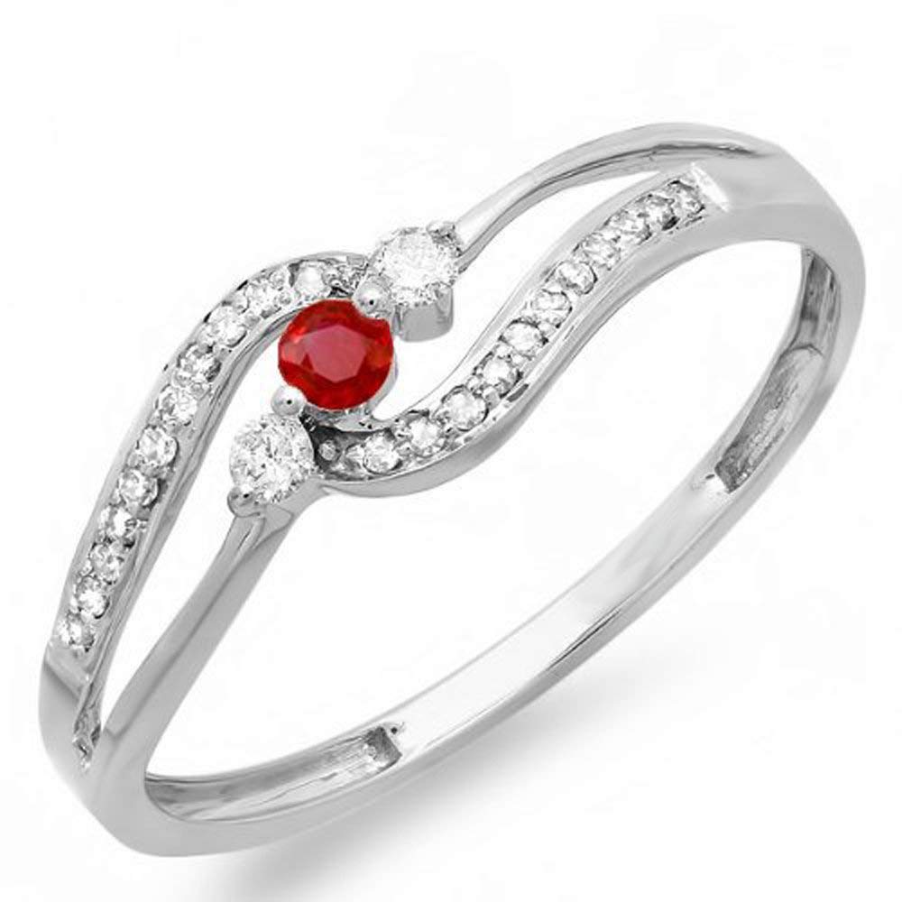 Dazzlingrock Collection 14K Solid White Gold Round Ruby & White Diamond Women's 3-Stone Engagement Promise Ring | Perfect for Proposals, Anniversaries & Special Occasions