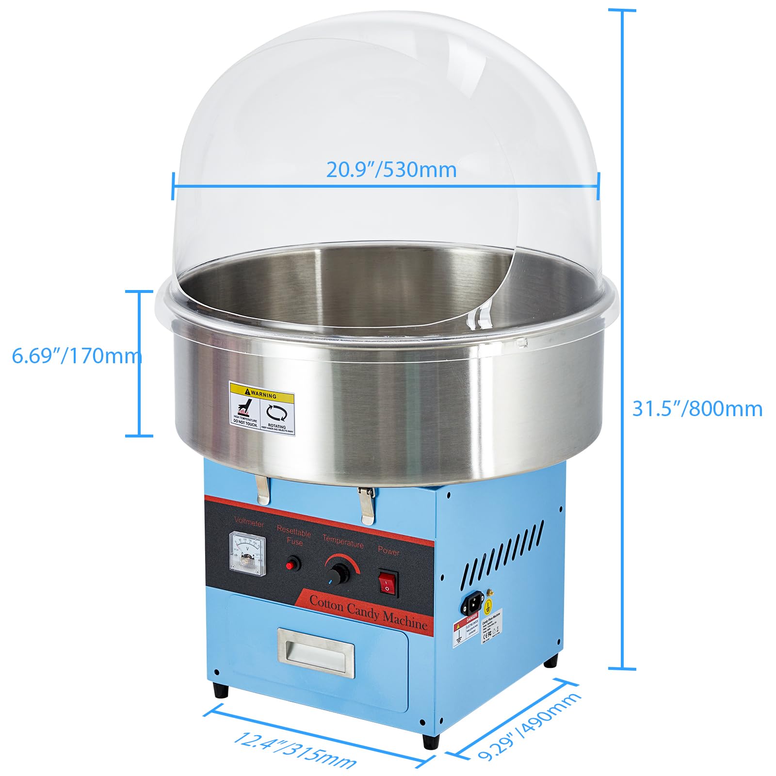 Commercial Cotton Candy Machine 1000W - Stainless Steel Bowl, Sugar Scoop & Drawer - Perfect for Home, Carnivals, Kids Birthday Parties & Family Events (Blue) | DIY Sweet Treats for Fairs, Events & Home Entertainment