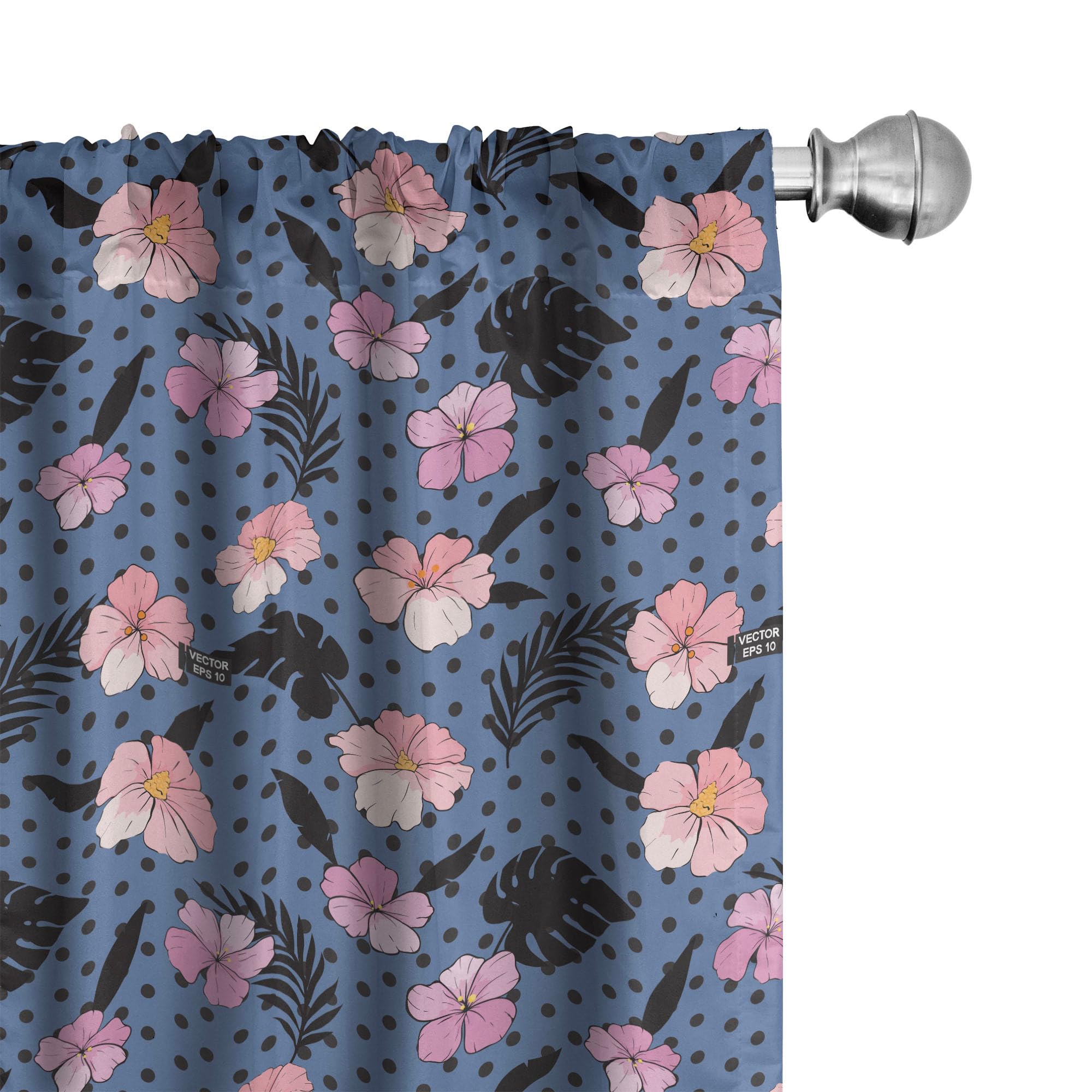Ambesonne Exotic Hibiscus Monstera Leaf Palm Island Foliage Window Curtains - Lightweight Polka Dot Decor, 2-Panel Set with Rod Pocket, 28