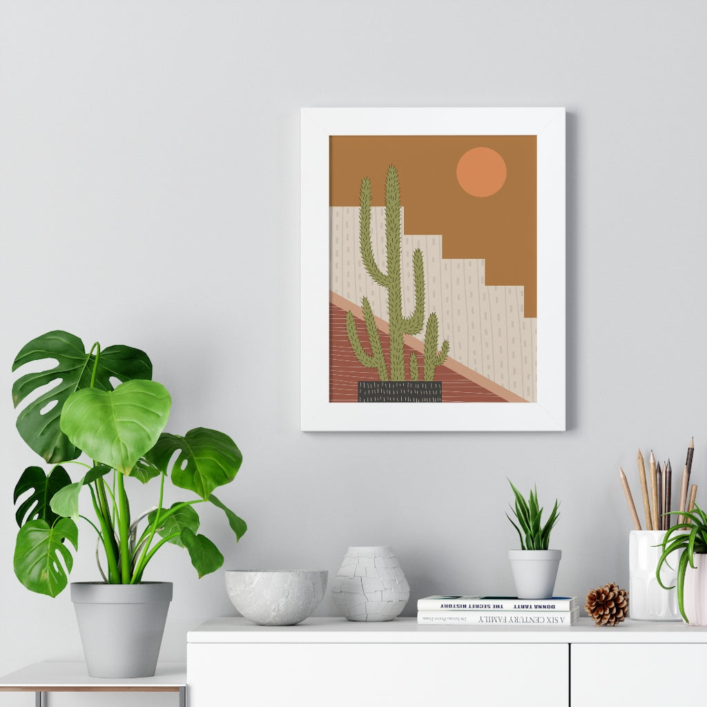 Modern Cactus Art Framed Vertical Poster - Desert Plant Wall Decor for Living Room, Bedroom & Office - Perfect for Boho Home Decor & Housewarming Gifts
