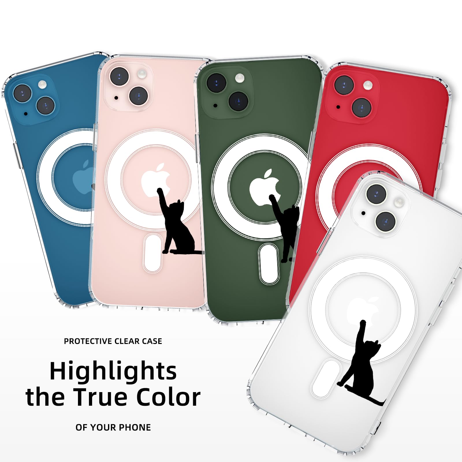 Magnetic Cute Black Cat Design Clear iPhone 14 Case - Compatible with MagSafe, Shockproof Protective Phone Cover for Women & Girls (Soft TPU & Hard Back) - Perfect for Everyday Use, Work, and Travel