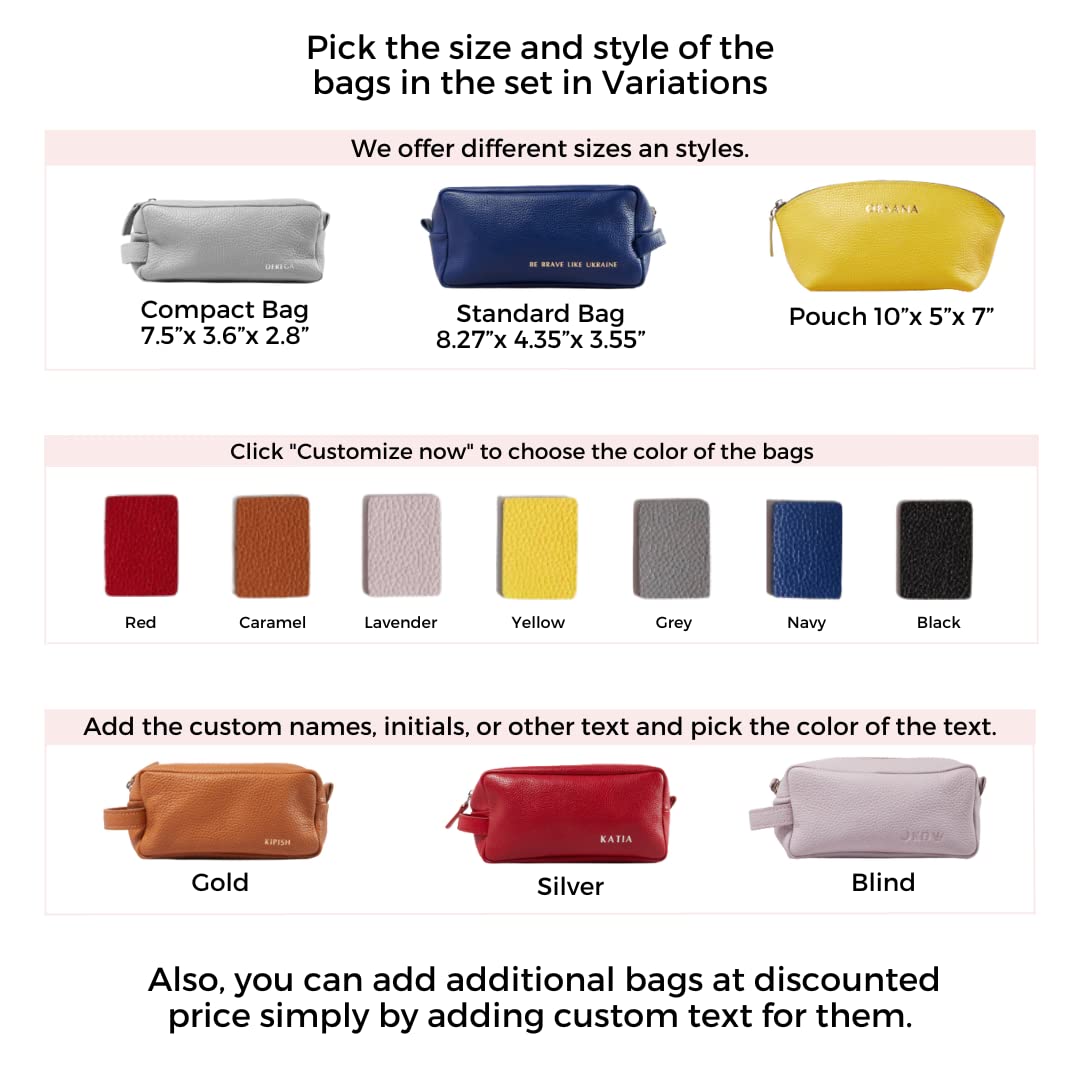 Personalized Leather Toiletry Bag Set of 3 for Women & Men - Custom Bridesmaid & Groomsmen Wedding Gift - Best Man & Maid of Honor Present (Choose Color, Add Text) - Perfect for Travel, Honeymoon & Luxury Gift Giving