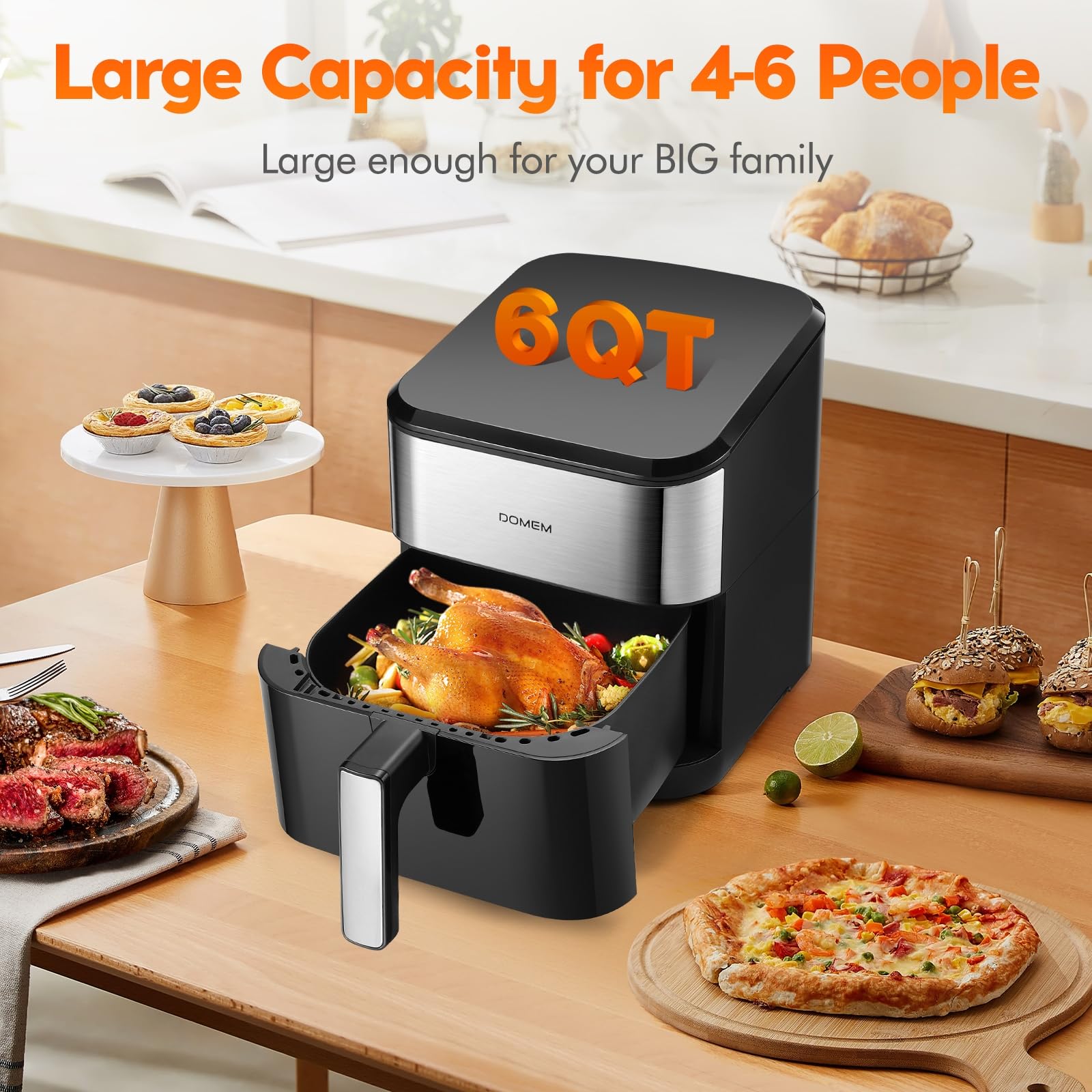 6.2 Qt 1500W Large-Capacity Air Fryer with Non-Stick Basket - 8-in-1 Multi-Function Digital Air Fryer with Preset Modes for Healthy Low-Oil Cooking - Perfect for Family Meals, Snacks & Quick Weeknight Dinners