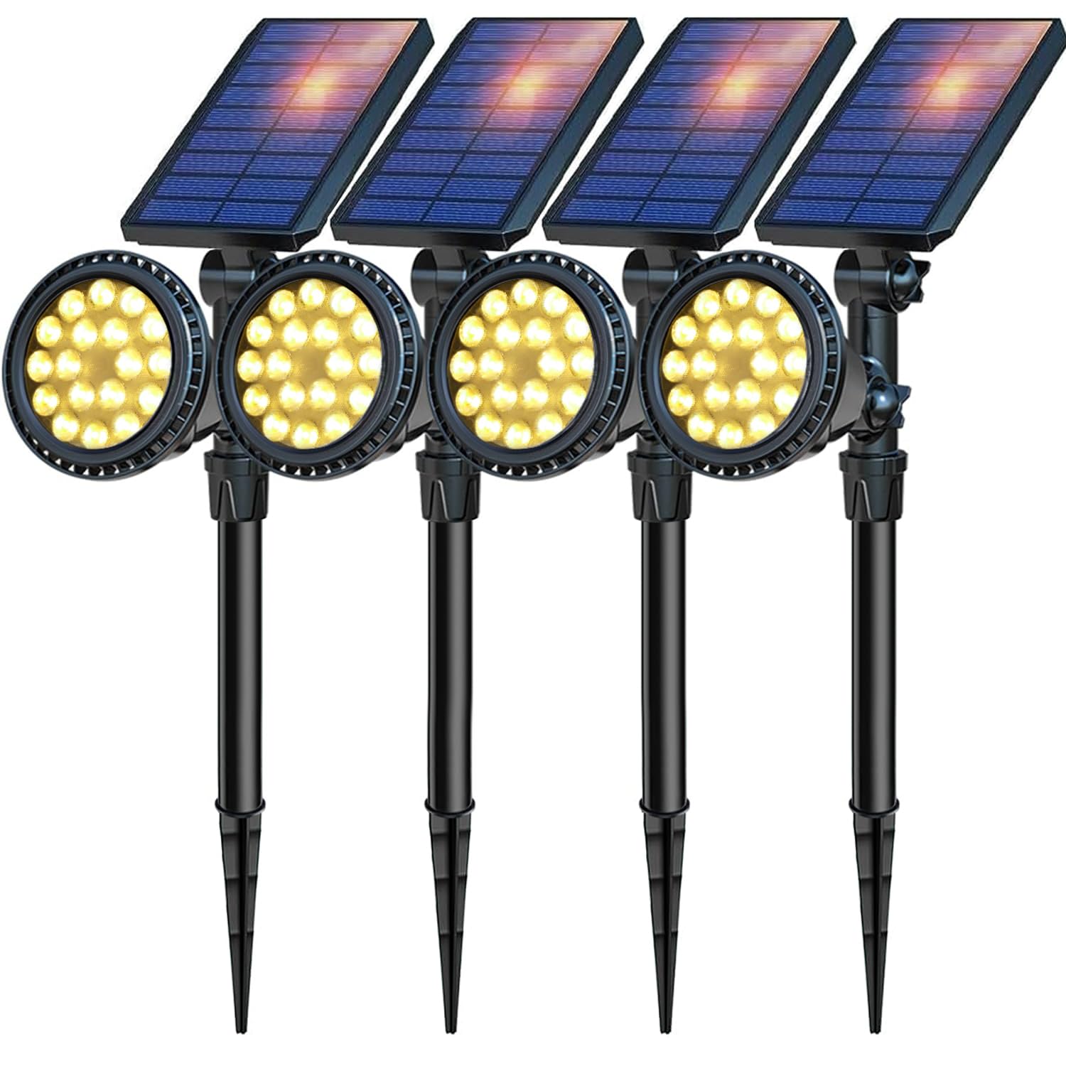 DBF Solar Outdoor Lights - Upgraded 18 LED Waterproof Landscape Lights with Auto On/Off, Warm White (Pack of 4) - Perfect for Garden, Pathway, Yard, and Patio Lighting