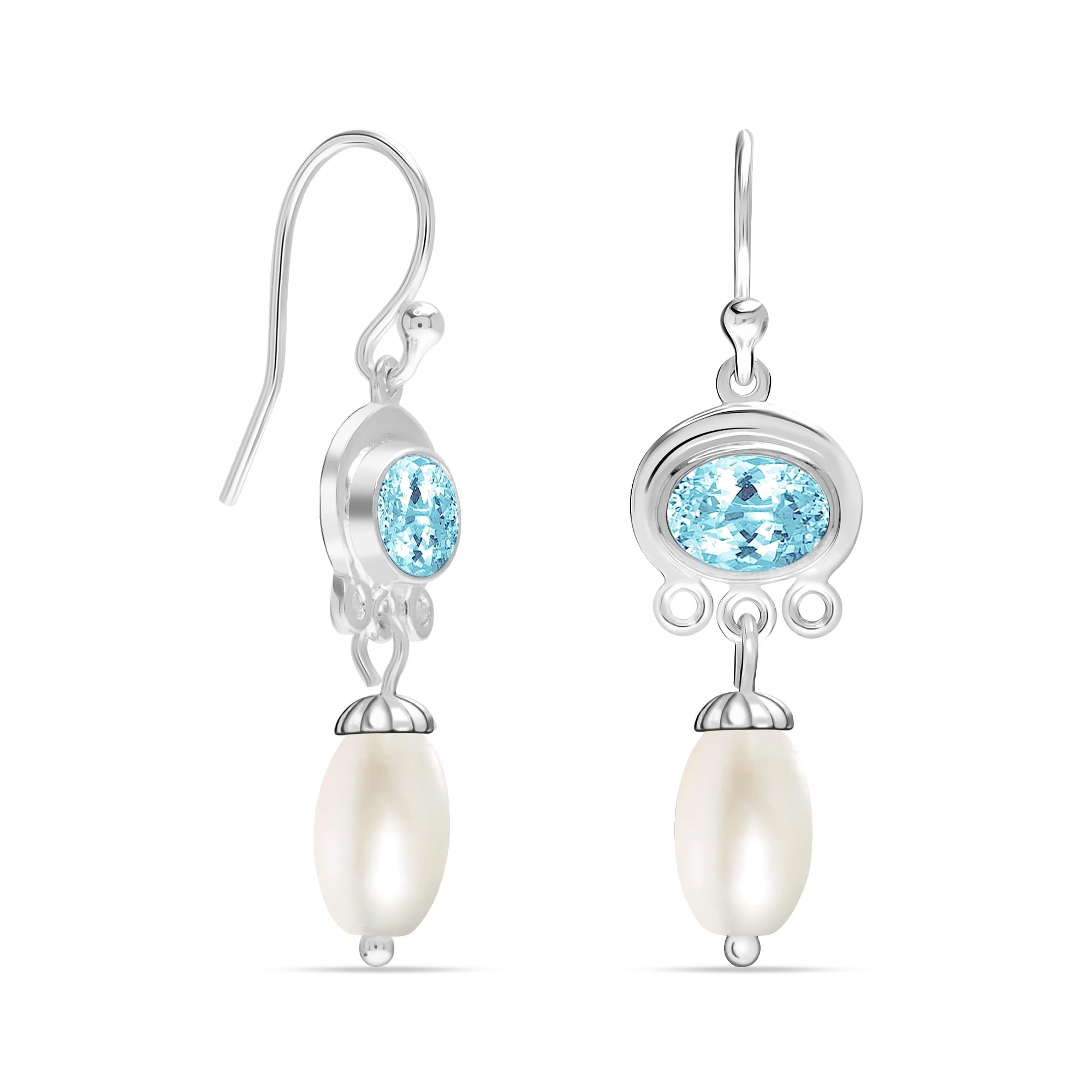 LeCalla 925 Sterling Silver Pearl Drop Earrings for Women - Elegant Dangle Leverback Earrings with Freshwater Pearls | Minimalist Jewelry Gift for Her | Perfect for Weddings, Parties & Special Occasions