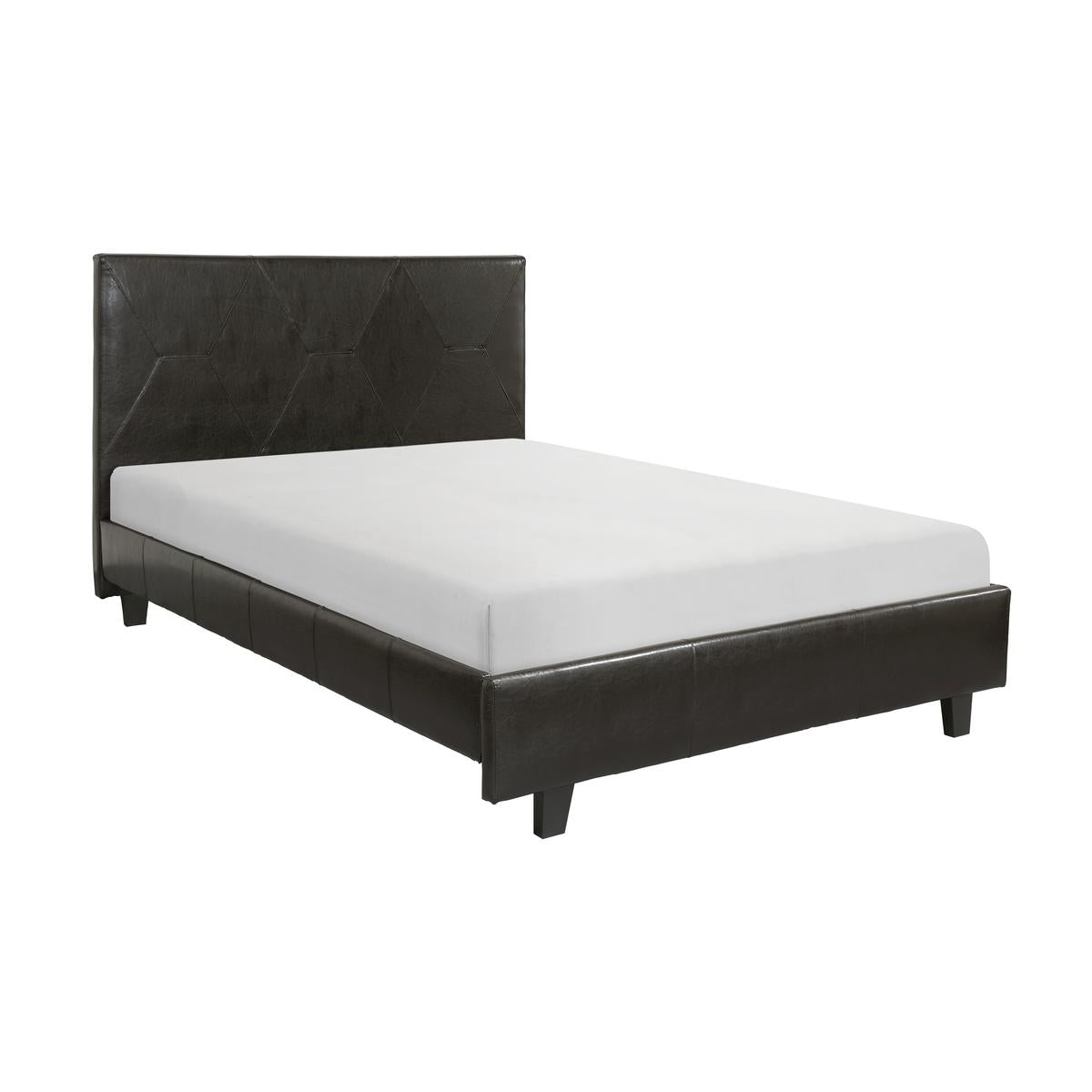 Brown Diamond Stitched Faux Leather Queen Size Platform Bed with Solid Wood Frame - Perfect for Modern Bedroom Decor & Small Space Living