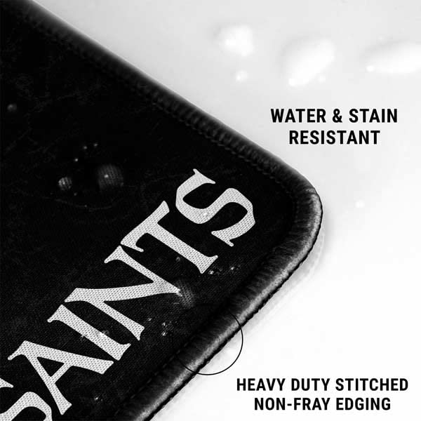 Skinit Large Gaming Mouse Pad - Officially Licensed NFL New Orleans Saints Distressed Design with Stitched Edges, Waterproof, Non-Slip Rubber Base - Perfect Desk Mat for Keyboard & Mouse - Ideal for Gaming, Office Work & Home Computer Setup