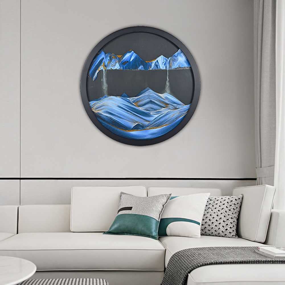 MGUOTP Moving Sand Art Wall Decor - Solid Wood Frame Round Wall Sculpture for Living Room, Bedroom, Office & Hotel | Unique Hanging Background Wall Art for Home & Commercial Spaces