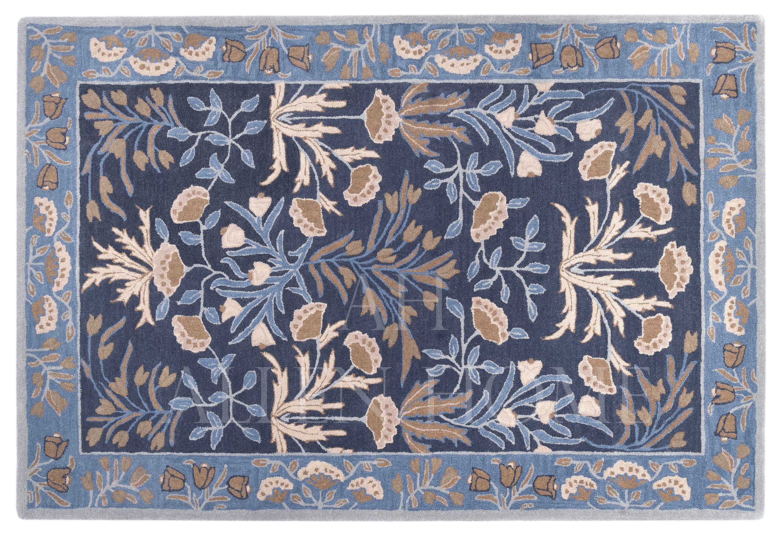 Allen Home Handcrafted 5' x 8' Wool Area Rug - Traditional Anny Blue Design with 100% Cotton & Natural Latex Backing - Perfect for Living Room, Bedroom or Dining Room Decor - Soft & Durable Floor Covering for Cozy Home Atmosphere