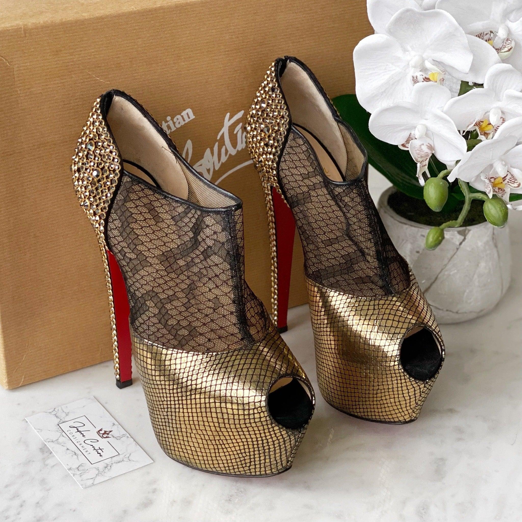 Christian Louboutin Gold Aeronotoc Booties Size 38 - Women's Luxury Ankle Boots for Party, Night Out & Special Occasions
