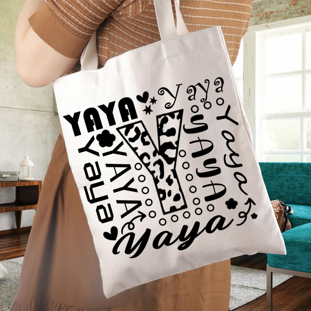WCGXKO Yaya Typography Canvas Tote Bag - Stylish Reusable Shopping Bag for Grandma, Perfect for Travel, Grocery & Daily Use