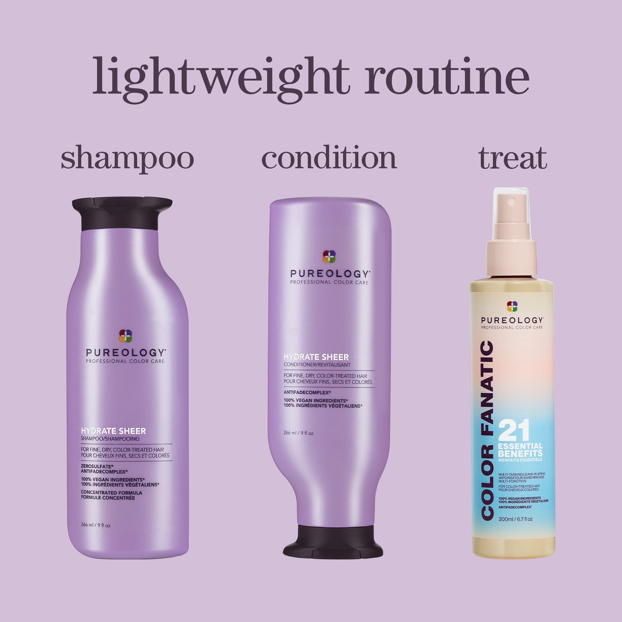 Pureology Hydrate Sheer Shampoo & Conditioner Set for Fine, Color-Treated Hair - Sulfate-Free, Vegan & Paraben-Free Hair Care - Lightweight Hydration for Dry Hair at Home & Salon Use