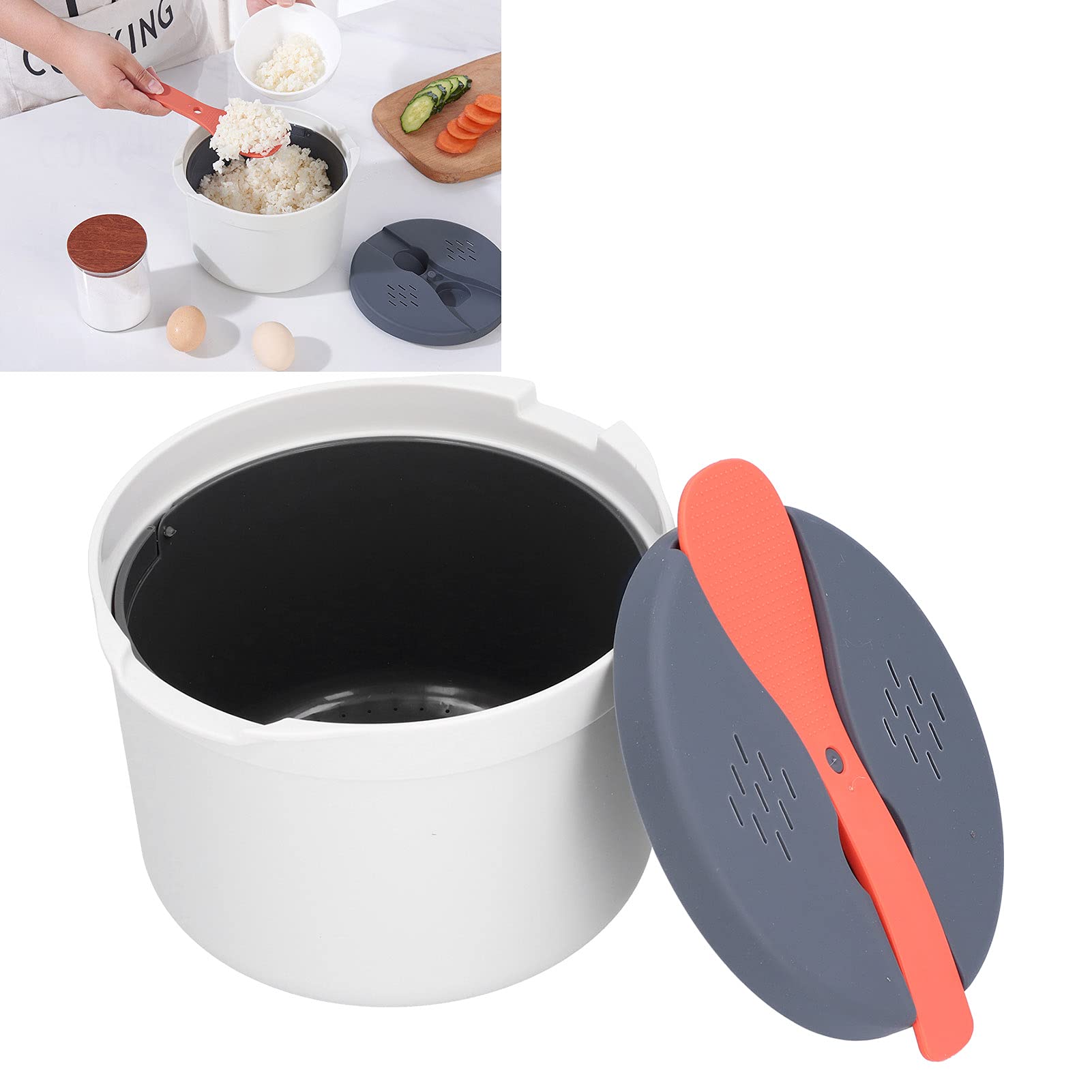 2-Layer Microwave Rice Cooker - Non-Stick Kitchen Cookware for Perfect Rice & Steaming - Ideal for Dorm, Office & Small Kitchen Use