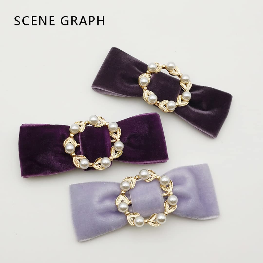 Elegant 2-Piece Velvet Bow Shoe Clips with Artificial Pearl Garland - Removable Shoe Accessories for Women & Girls - Perfect for Weddings, Parties & Special Occasions