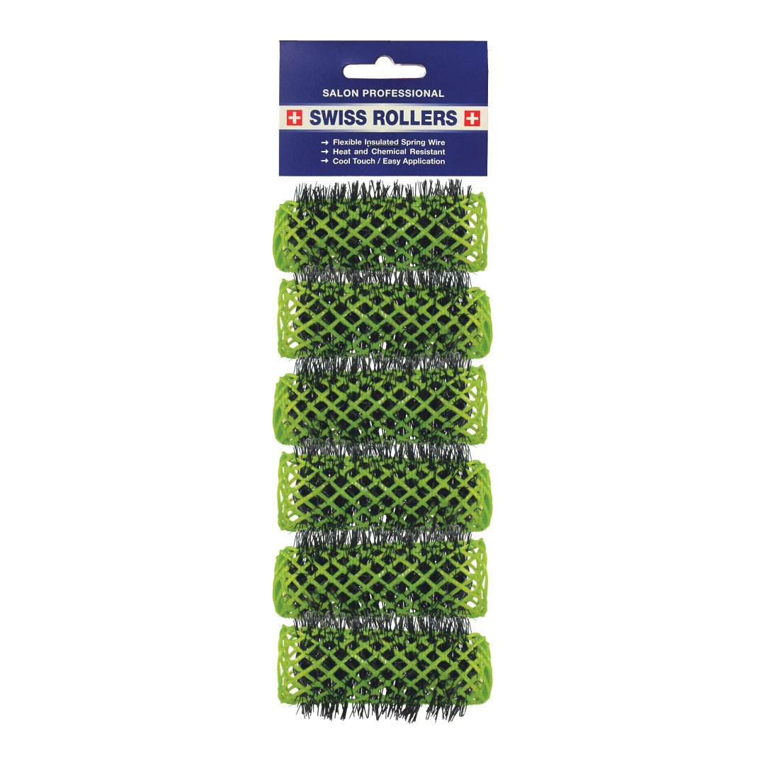Hi Lift Swiss Rollers 25mm Green - 6 Piece Hair Styling Tools for Salon & Home Use - Perfect for Curling, Styling & Volume Creation