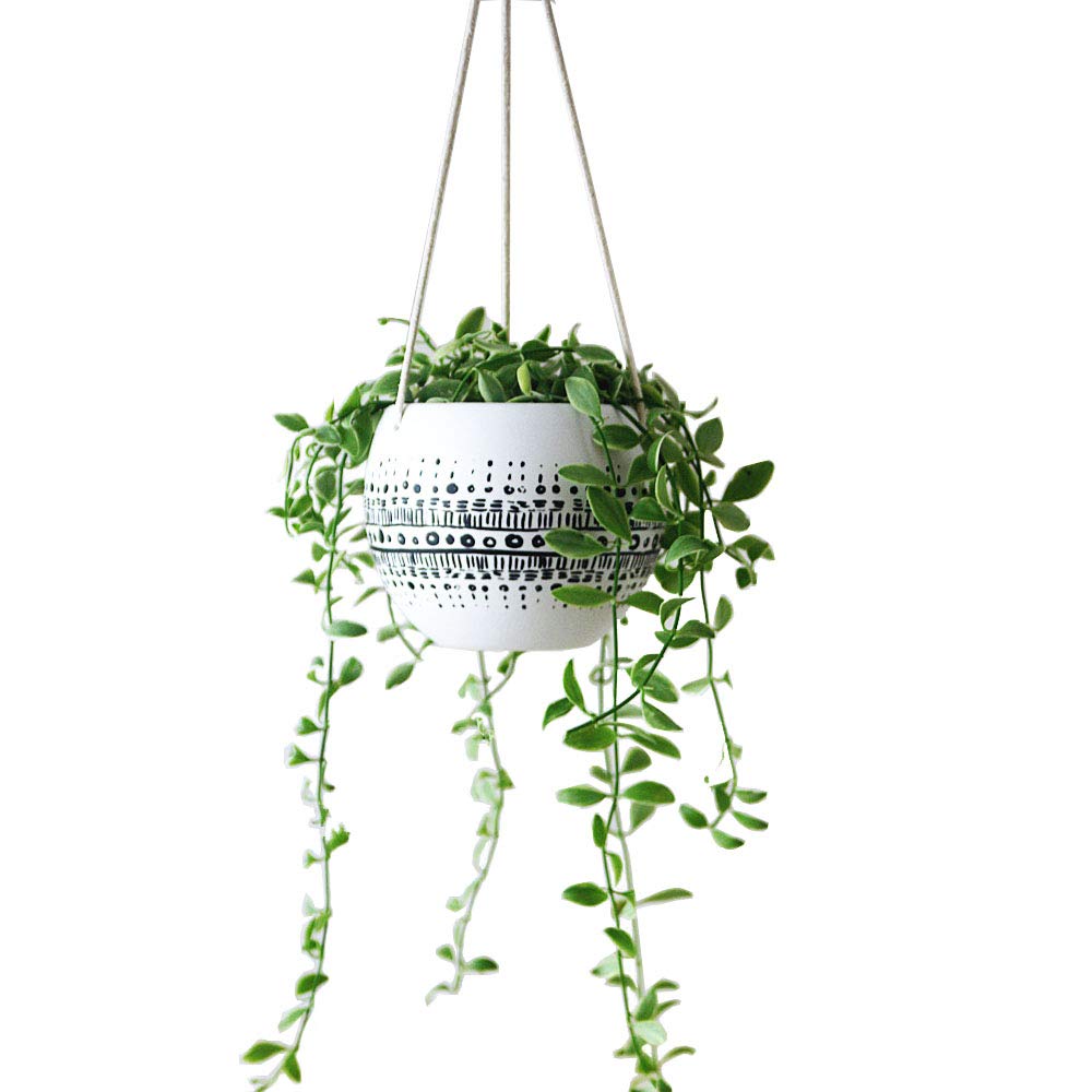 KiaoTime Ceramic Hanging Planter for Indoor Outdoor Plants - Decorative Boho Flower Pot for Succulents, Air Plants & Herbs - Perfect for Home, Garden, Balcony & Patio Decor