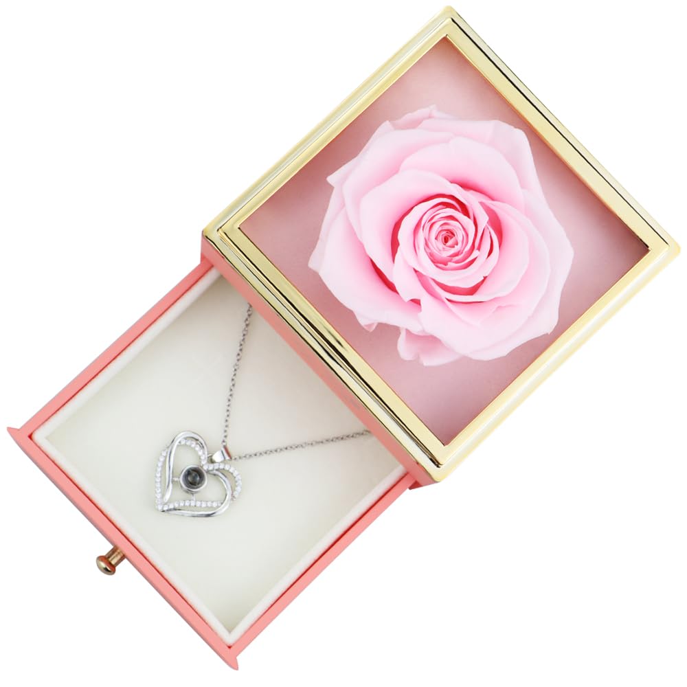 Vanleonet Preserved Pink Real Rose Heart Necklace - Romantic I Love You Jewelry for Women, Perfect Birthday, Mother's Day, Christmas & Anniversary Gift for Mom, Wife, Girlfriend, Grandma - Ideal for Special Occasions & Everyday Elegance