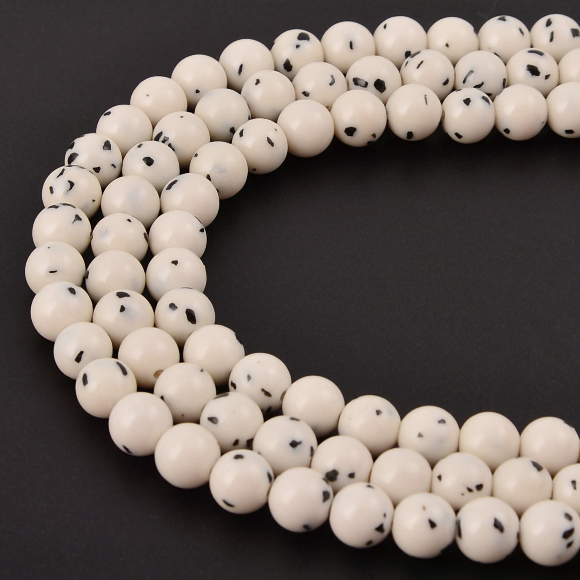 Dalmatian Jade Smooth Round Beads - 6mm, 8mm, 10mm, 15.5 Inch Strand - Natural Stone Beads for Jewelry Making, DIY Bracelets & Necklaces
