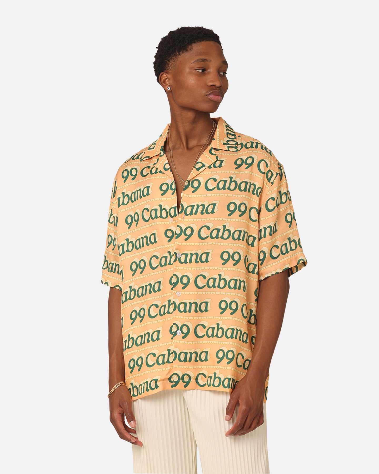 99 Cabana Logo Short Sleeve Button Up Shirt for Men - Breathable Casual Hawaiian Shirt in Yellow & Green - Perfect for Beach Vacation, Summer Party and Tropical Getaways