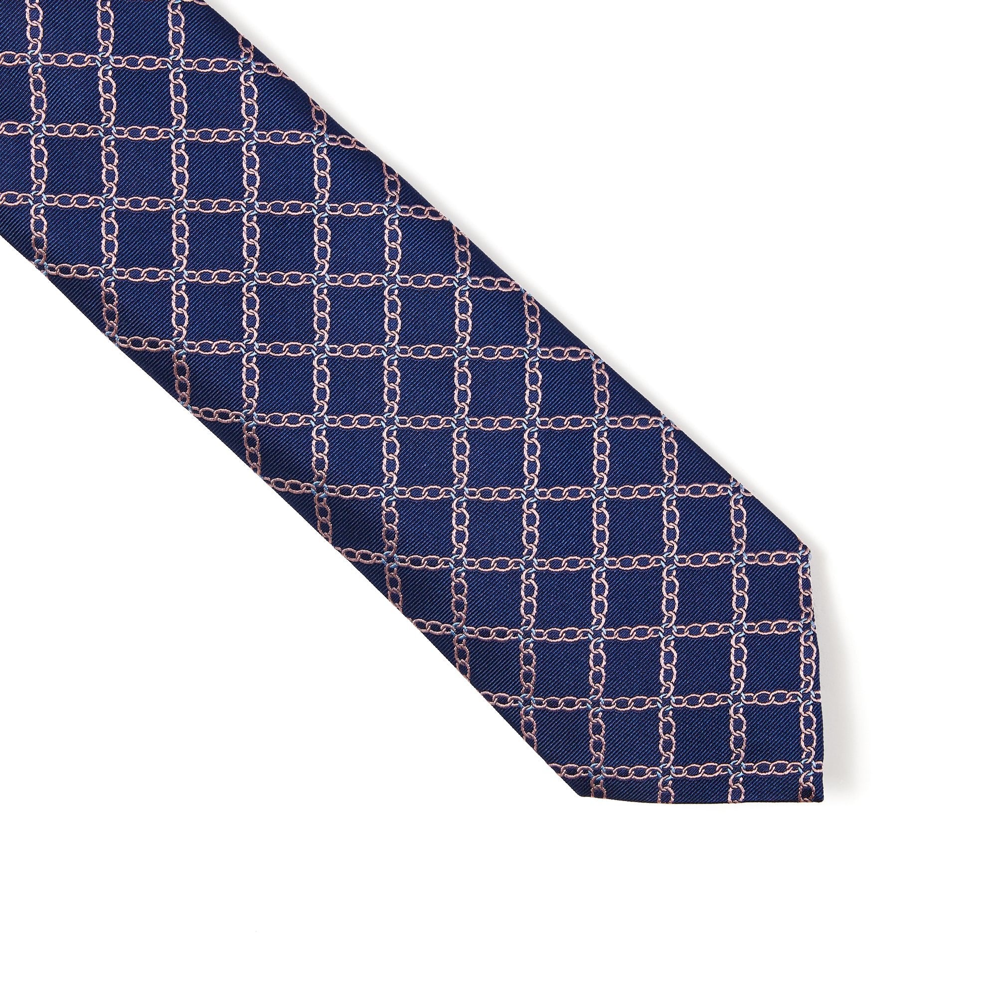 Henry Sartorial Navy & Pink 3-Fold Silk Jacquard Tie for Men - Premium Luxury Necktie for Business, Weddings & Formal Occasions