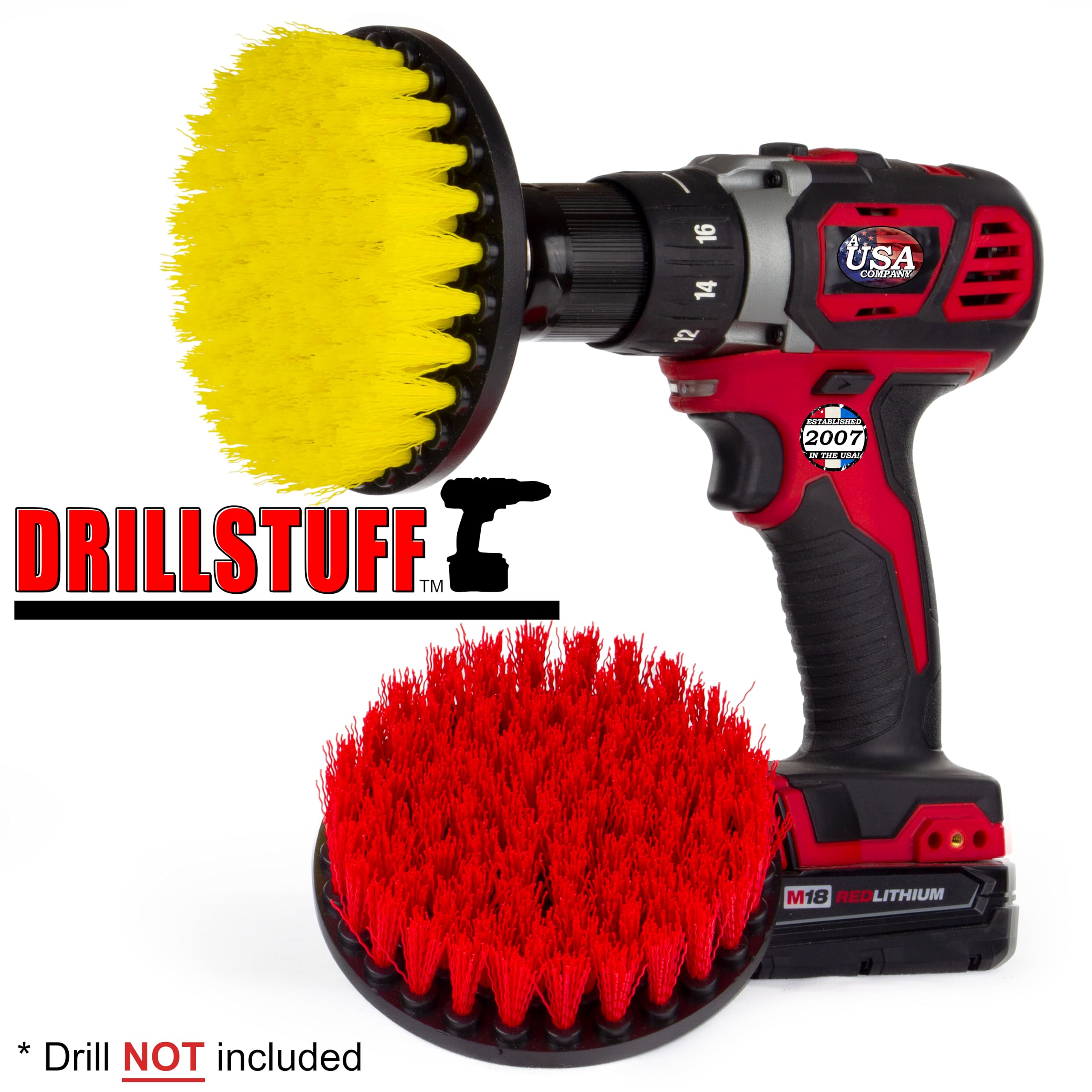 Drill Brush Cleaning Kit for Outdoor, Deck, Concrete & Bathroom - Hard Water Stain Remover for Shower, Bathtub, Tile & Grout - Multi-Surface Scrubber for Flooring, Bird Bath & Bath Mat (Perfect for Deep Cleaning & Stain Removal)