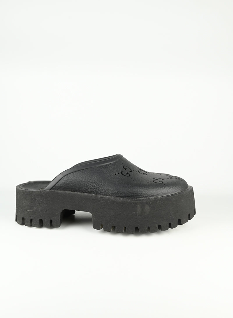 Gucci Black Rubber Mules Women's Size 38 - Comfortable Slip-On Shoes for Casual Wear & Everyday Outfits