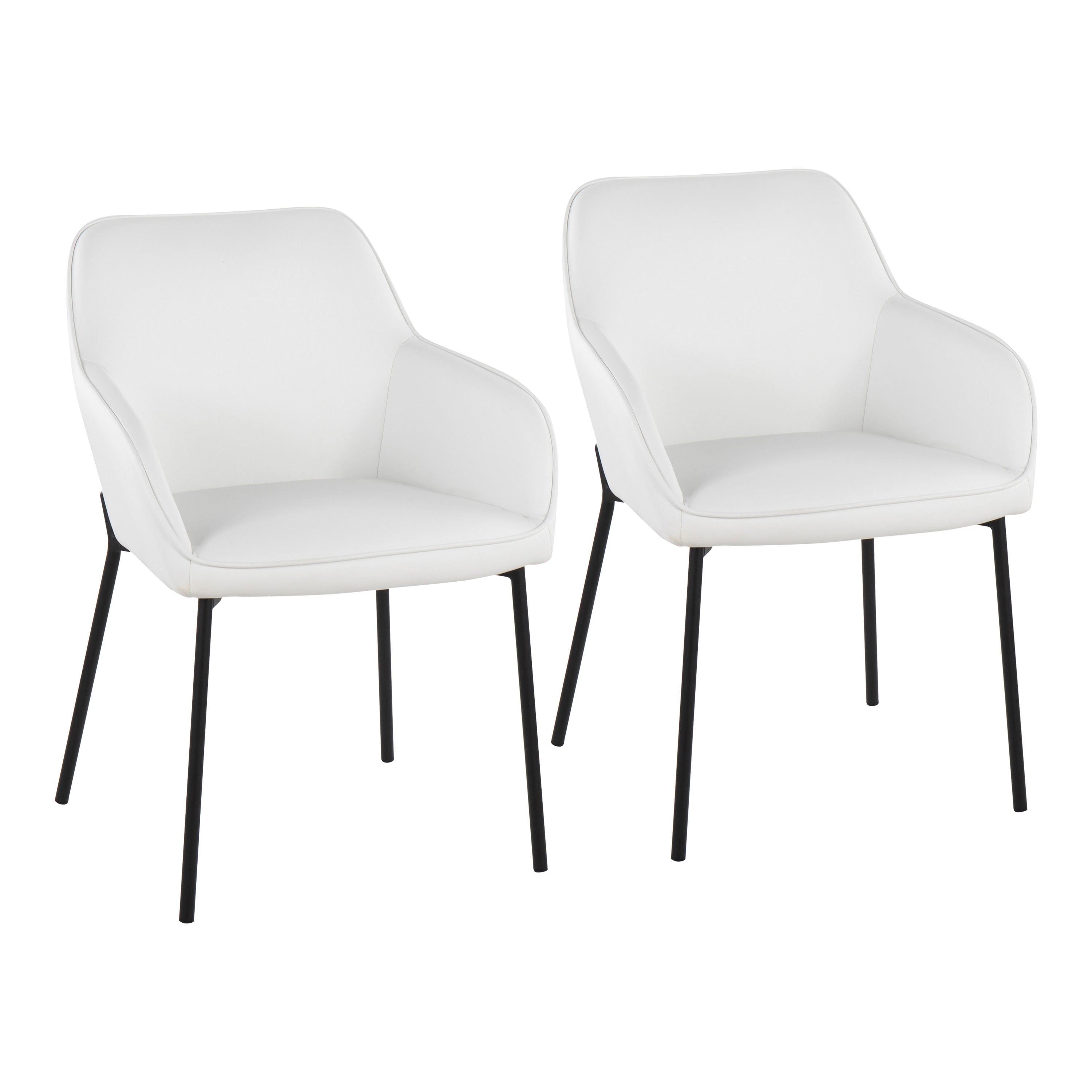 LumiSource Daniella Modern Dining Chairs - Set of 2 Black Metal & White Faux Leather Upholstered Seats for Kitchen, Dining Room or Office