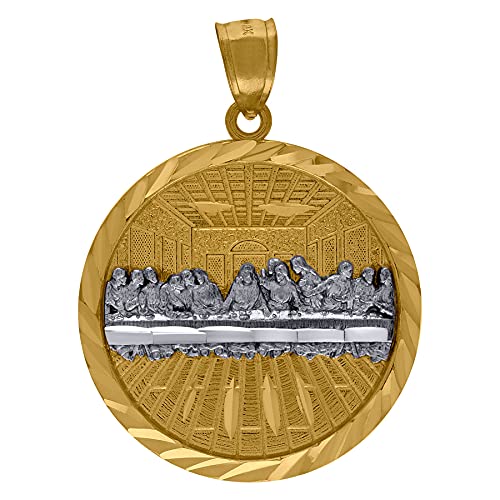 10K Two-Tone Gold Sparkle Cut Last Supper Religious Charm Pendant Necklace for Women - Elegant Beaded Chain Jewelry for Church, Gifts & Special Occasions