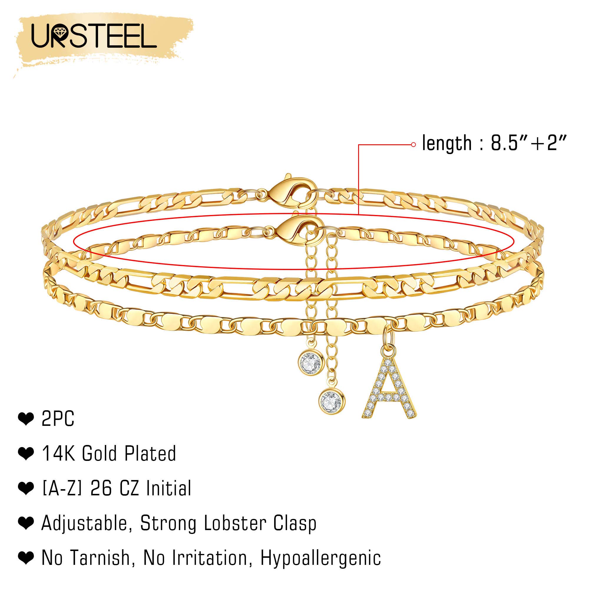 14K Gold Plated Dainty Ankle Bracelets for Women - Layered Chain CZ Initial Anklet Set | Summer Jewelry Gifts for Her | Perfect for Beach Vacations, Date Nights & Everyday Wear