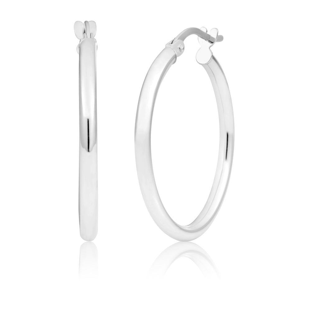 9ct White Gold Plain 20mm Hoop Earrings for Women - Classic Everyday Wear, Gift for Her, Wedding & Party Jewelry