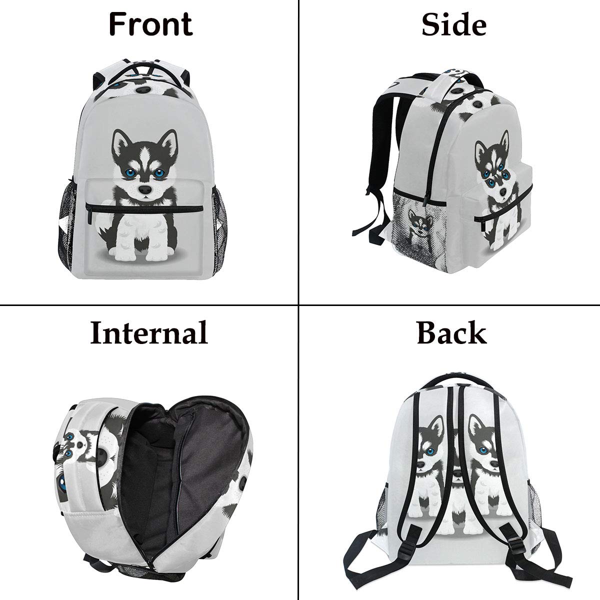 Wamika Siberian Husky Puppy Backpack for Kids, Women & Men - Cute Dog Design Laptop Backpack, Casual Book Bag for School, Travel, Camping & Day Trips