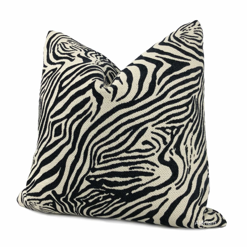 Okapi Black Cream Zebra Animal Stripe Chenille Pillow Cover - Soft Decorative Throw Pillow Case for Sofa, Bed & Couch - Home Decor & Living Room Accessories