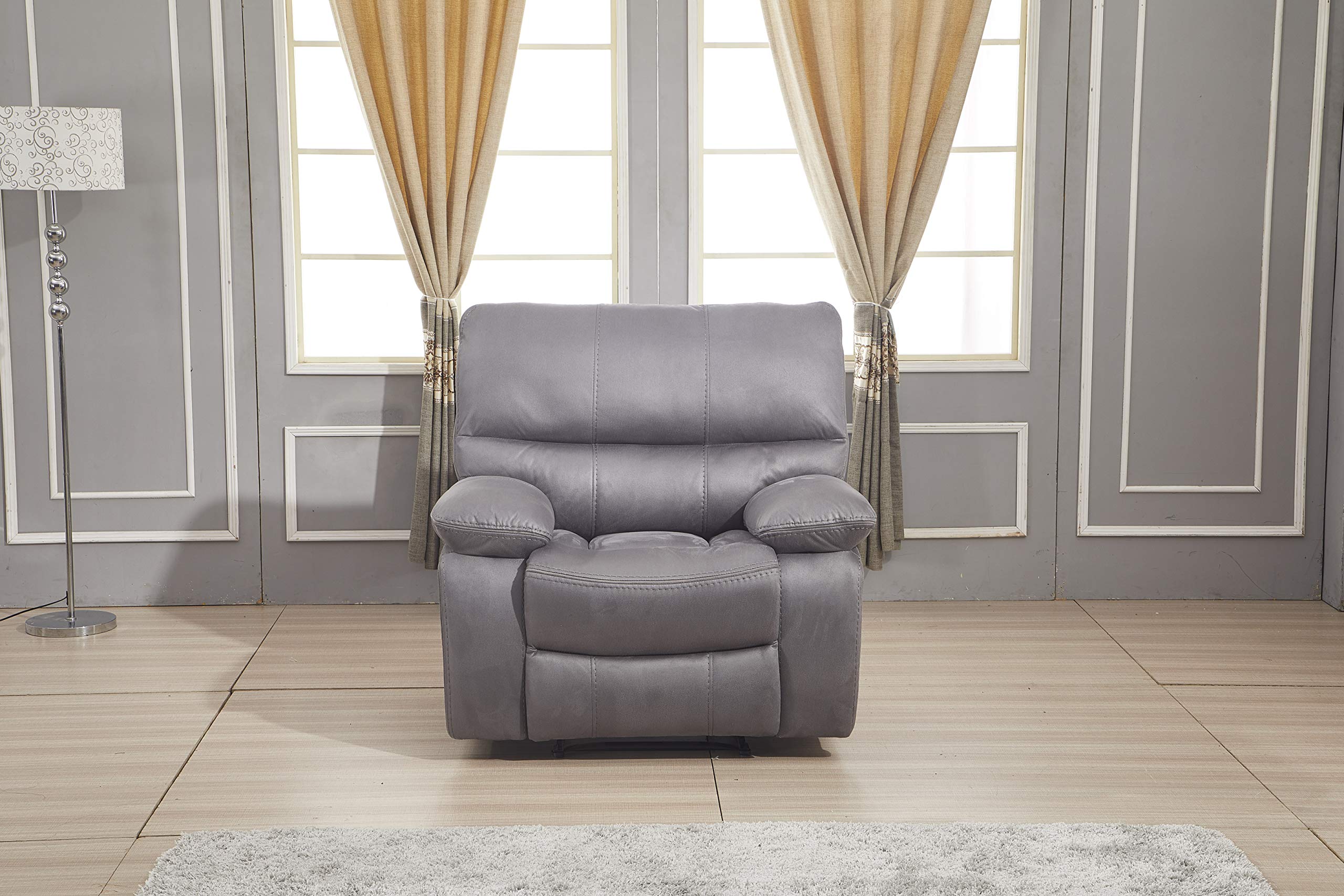 Betsy Furniture Microfiber Reclining Sofa Set with Recliner - 8007 Series Grey Living Room Couch for Home Theater, Family Lounge & Relaxation