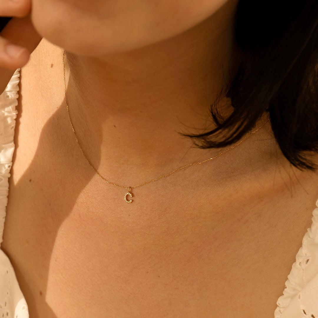 14K Yellow Gold Diamond Initial Charm Pendant - Personalized Name Necklace for Women, Perfect Gift for Birthday, Anniversary & Valentine's Day
