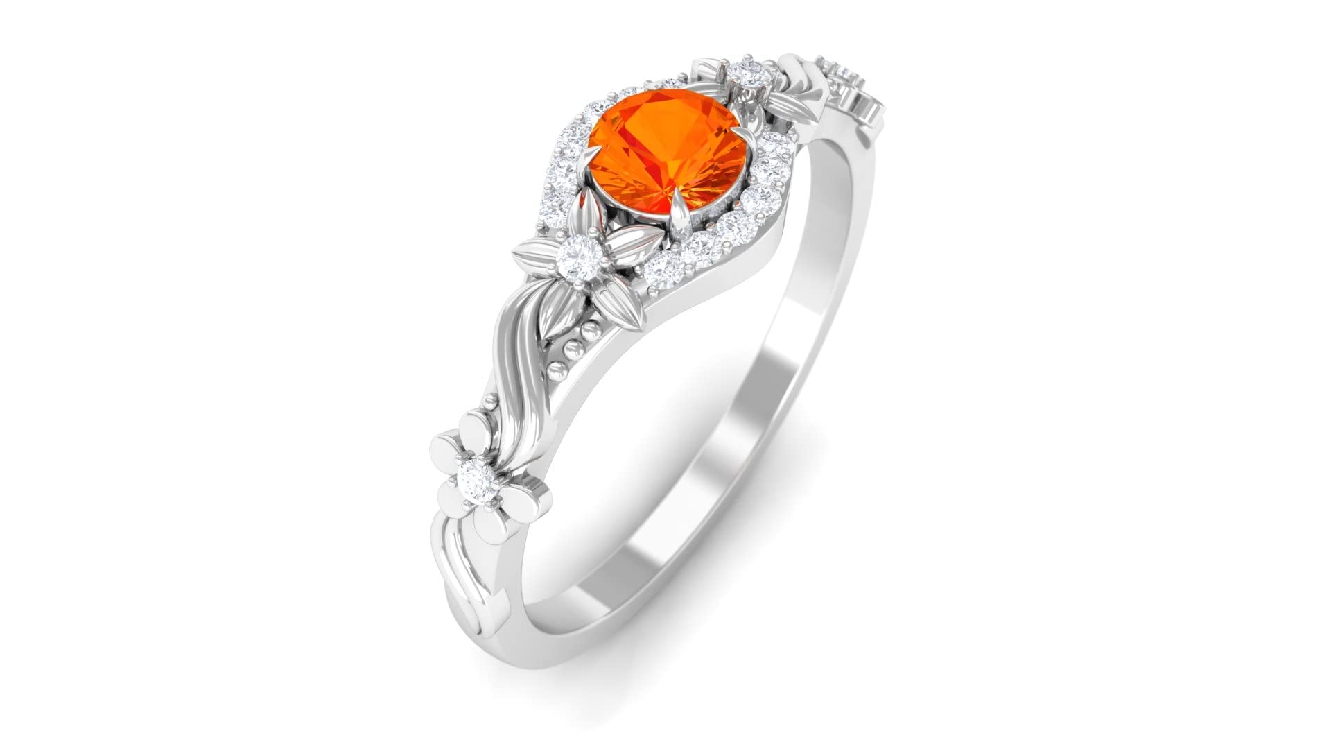 1/2 CT Orange Sapphire and Diamond Engagement Ring - Floral Inspired 14K Solid Gold Ring for Women - Perfect for Weddings, Anniversaries, and Romantic Proposals