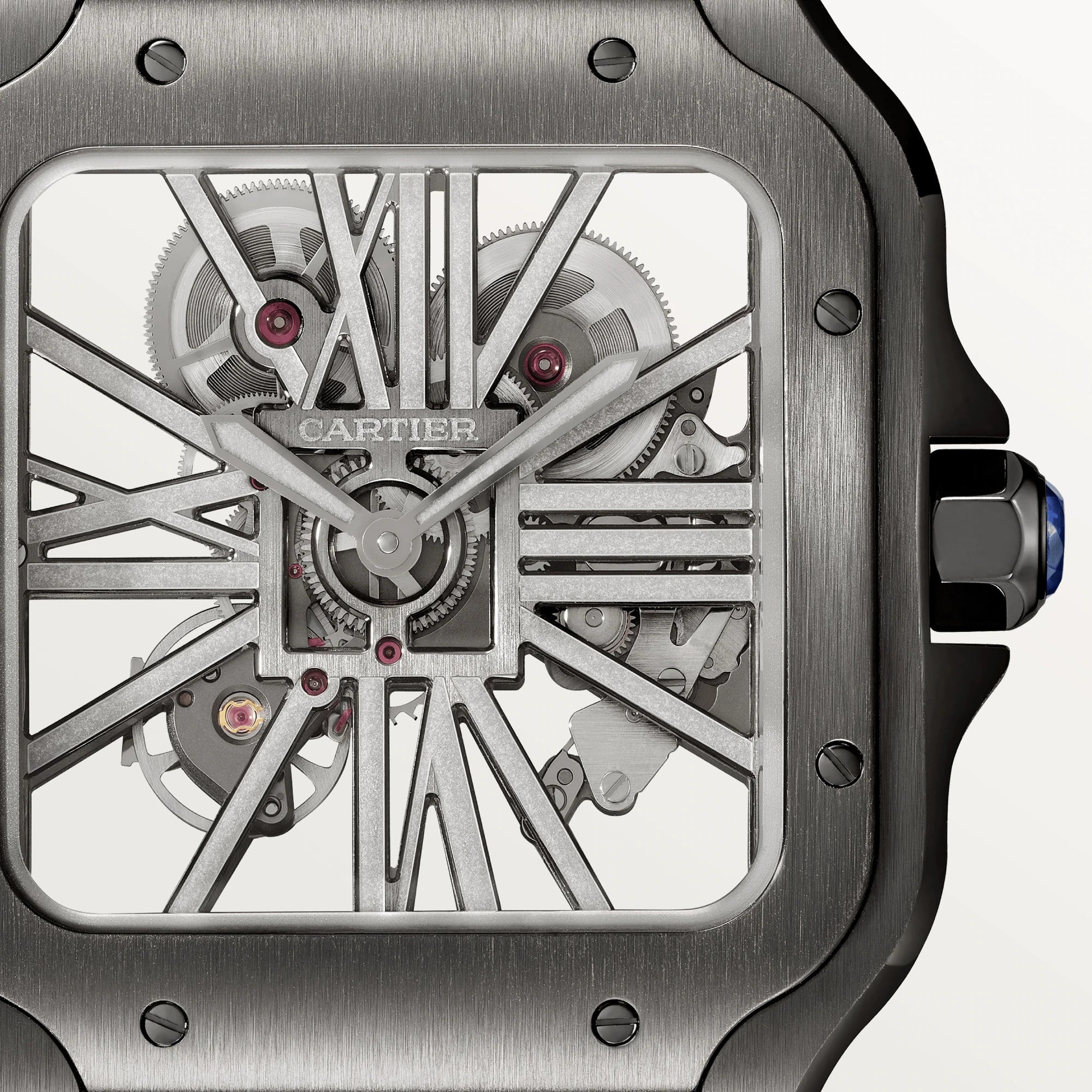 Cartier Santos Skeleton Black Steel Men's Watch - Luxury Automatic Skeleton Dial Watch for Men - Perfect for Business, Formal Events & Gift Giving