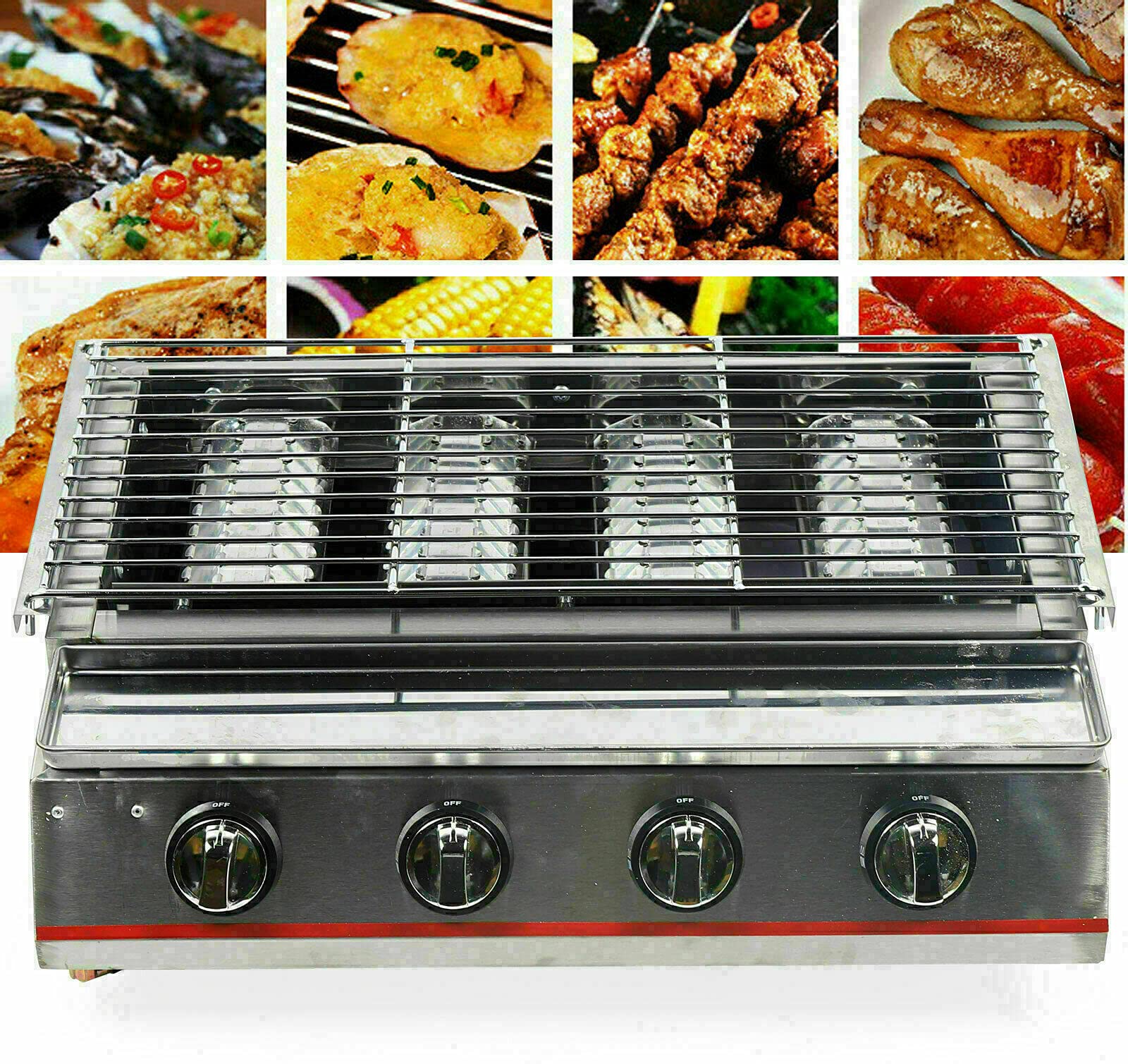 **Stainless Steel Tabletop Gas Grill - 4 Burner Portable LPG BBQ Stove with Adjustable Height & Smokeless Design for Outdoor Camping, Boating, Picnics & Backyard Cooking (Silver)**