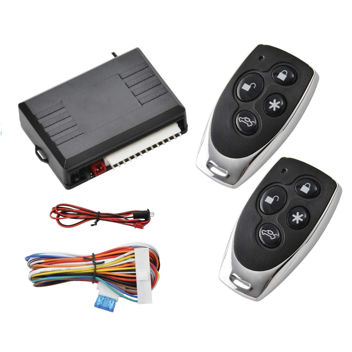Universal Car Remote Central Locking Kit - MASO Auto Door Lock with Control Box + 2 Replacement Key Fobs | Compatible with Most Vehicles for Easy Installation & Keyless Entry System Upgrade