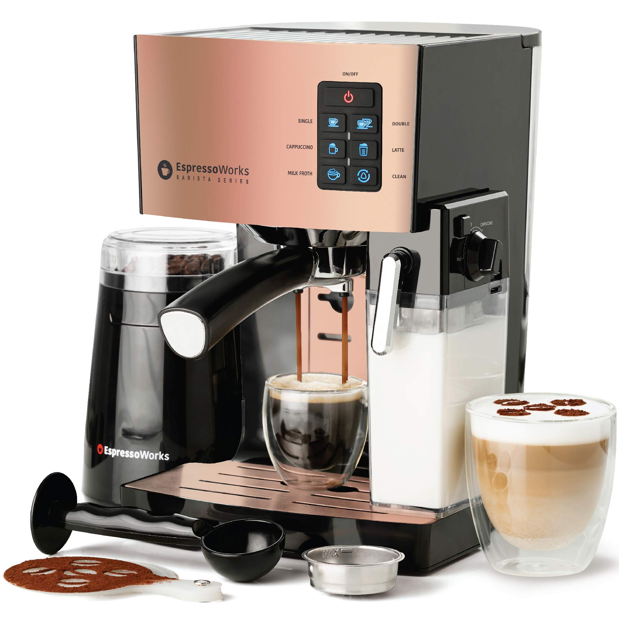 EspressoWorks 19-Bar Professional Espresso Machine with Milk Frother - 10-Piece All-in-One Coffee Maker for Latte & Cappuccino - 1250W Fast Heating System (Rose Gold) | Perfect for Home Baristas, Office Coffee Breaks & Gift Giving