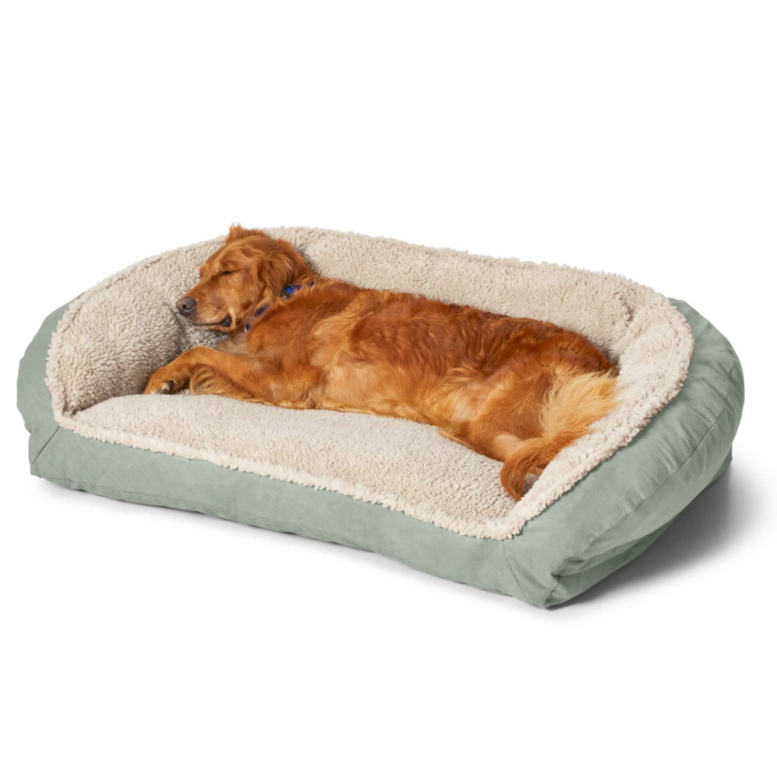 Orvis ComfortFill-Eco Bolster Dog Bed with Fleece Cover - Medium Size, Basil Green | Orthopedic Support for Medium Dogs, Perfect for Crates, Living Rooms & Bedrooms